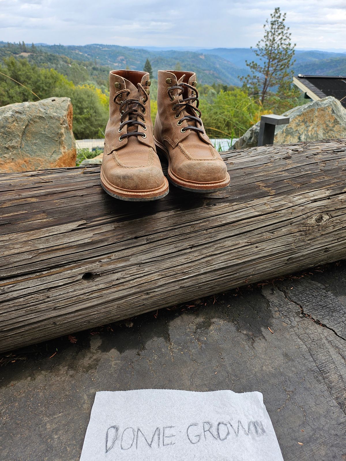 Photo by ttruong3 on November 5, 2023 of the Grant Stone Brass Boot in C.F. Stead Natural Waxy Commander Suede.