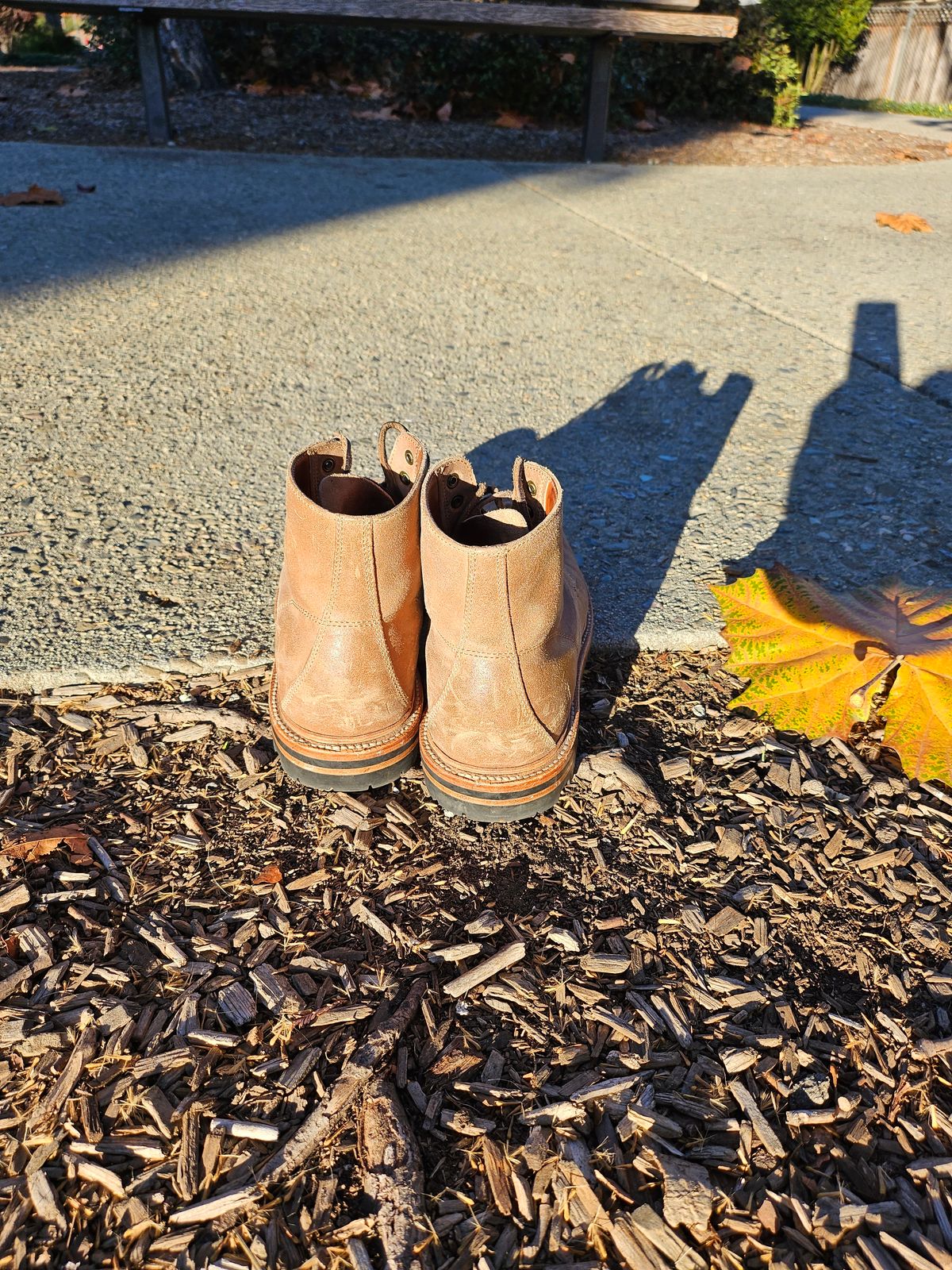 Photo by ttruong3 on December 4, 2023 of the Grant Stone Brass Boot in C.F. Stead Natural Waxy Commander Suede.