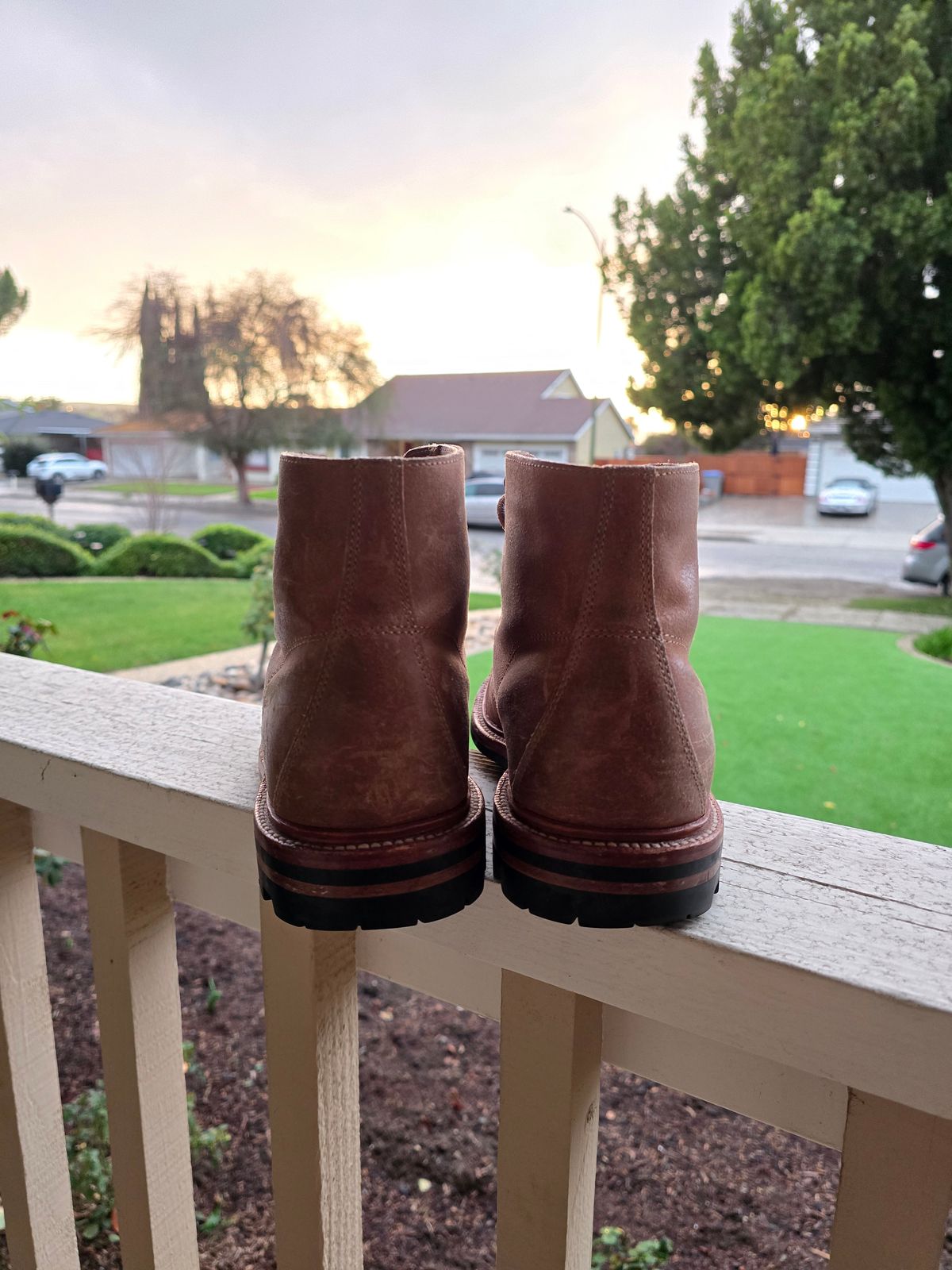 Photo by ttruong3 on February 6, 2024 of the Grant Stone Brass Boot in C.F. Stead Natural Waxy Commander Suede.