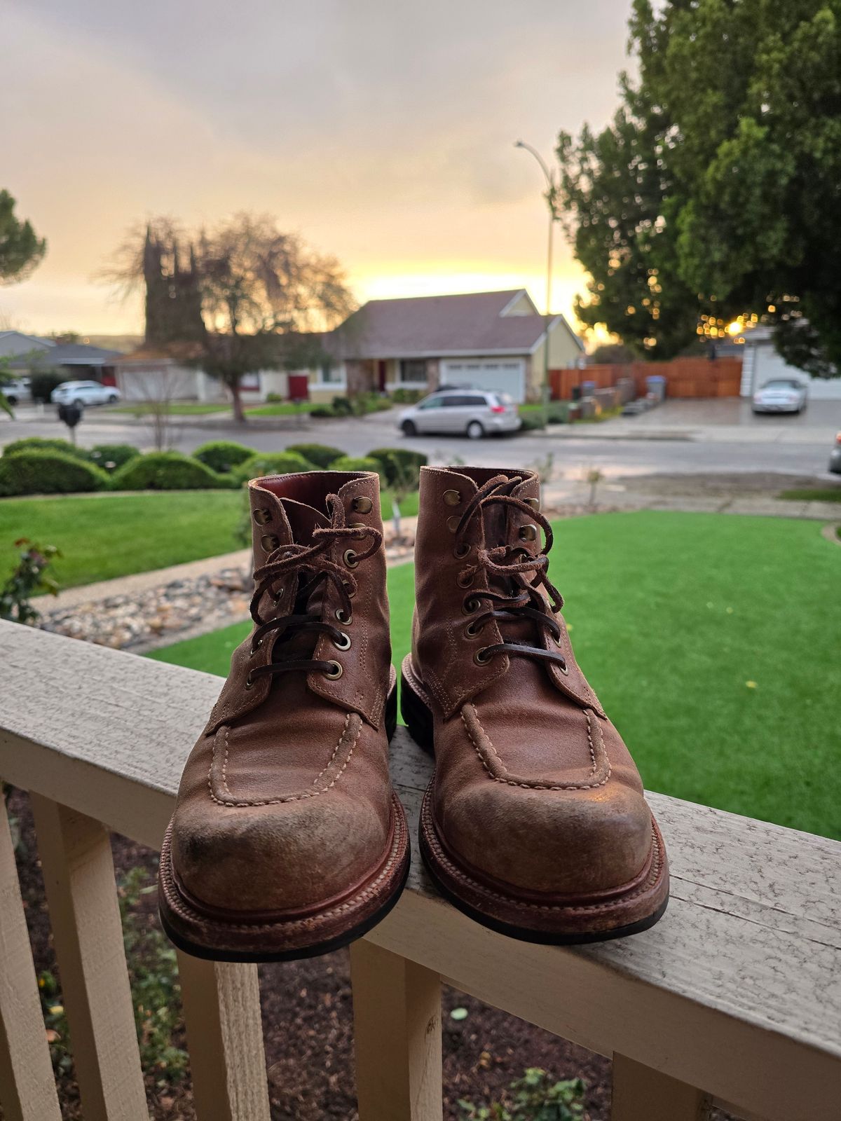 Photo by ttruong3 on February 6, 2024 of the Grant Stone Brass Boot in C.F. Stead Natural Waxy Commander Suede.