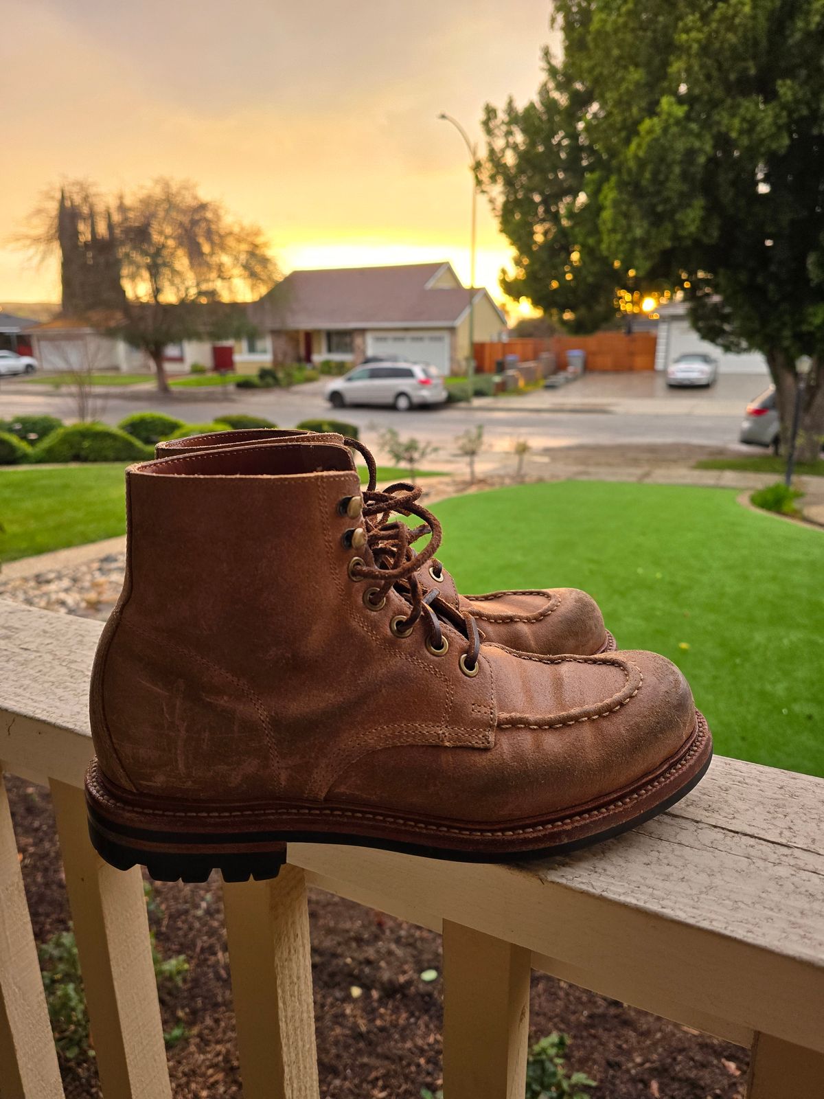 Photo by ttruong3 on February 6, 2024 of the Grant Stone Brass Boot in C.F. Stead Natural Waxy Commander Suede.