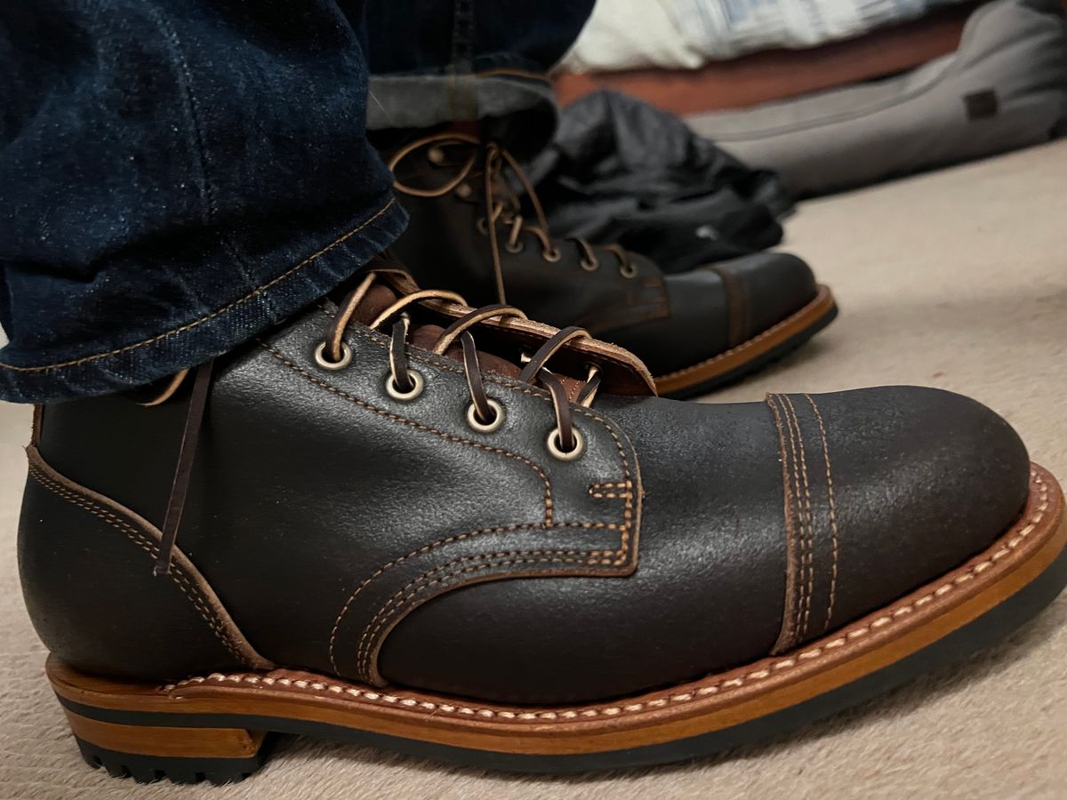 Photo by bloomzen on May 4, 2024 of the Truman Cap Toe Boot in Horween Java Waxed Flesh.