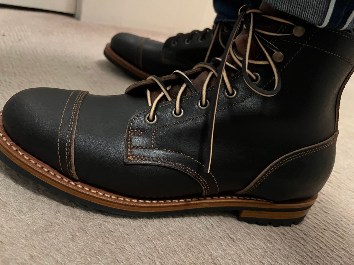 Photo by bloomzen on May 4, 2024 of the Truman Cap Toe Boot in Horween Java Waxed Flesh.