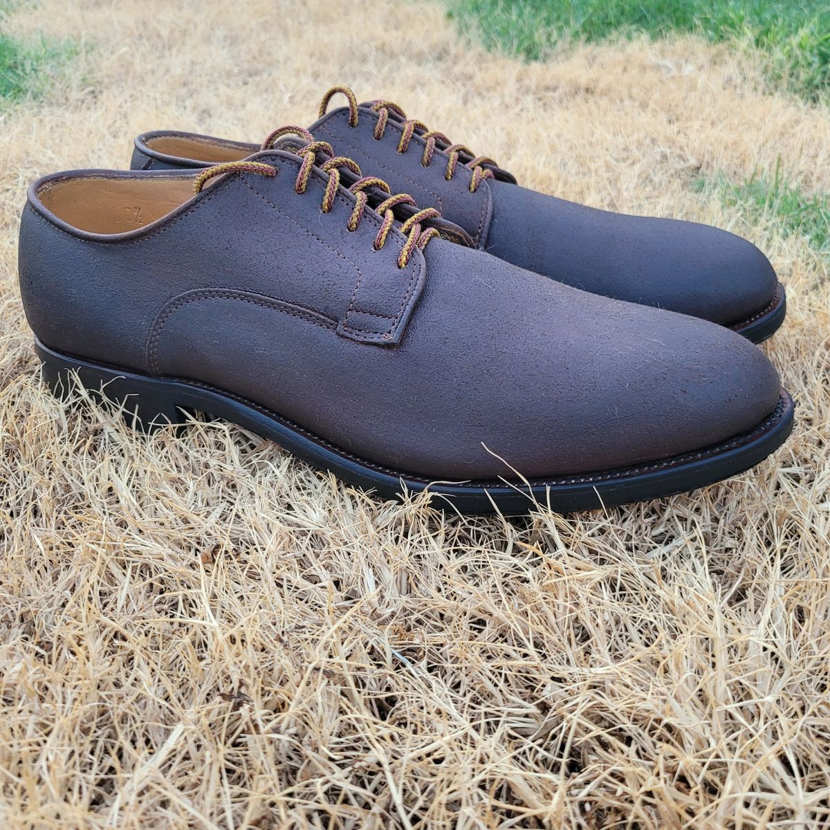 Photo by Das_Bones on July 9, 2024 of the Viberg Derby Shoe in C.F. Stead Angora Kudu Roughout.