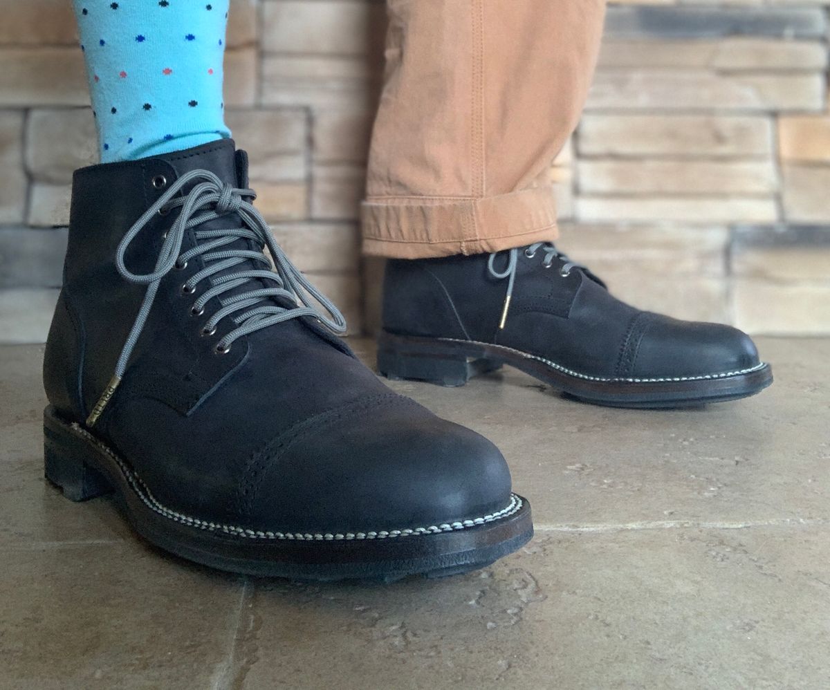 Photo by Just_Boot_Goofin on October 1, 2021 of the Viberg Service Boot in Maryam Noir Vitello Calf.