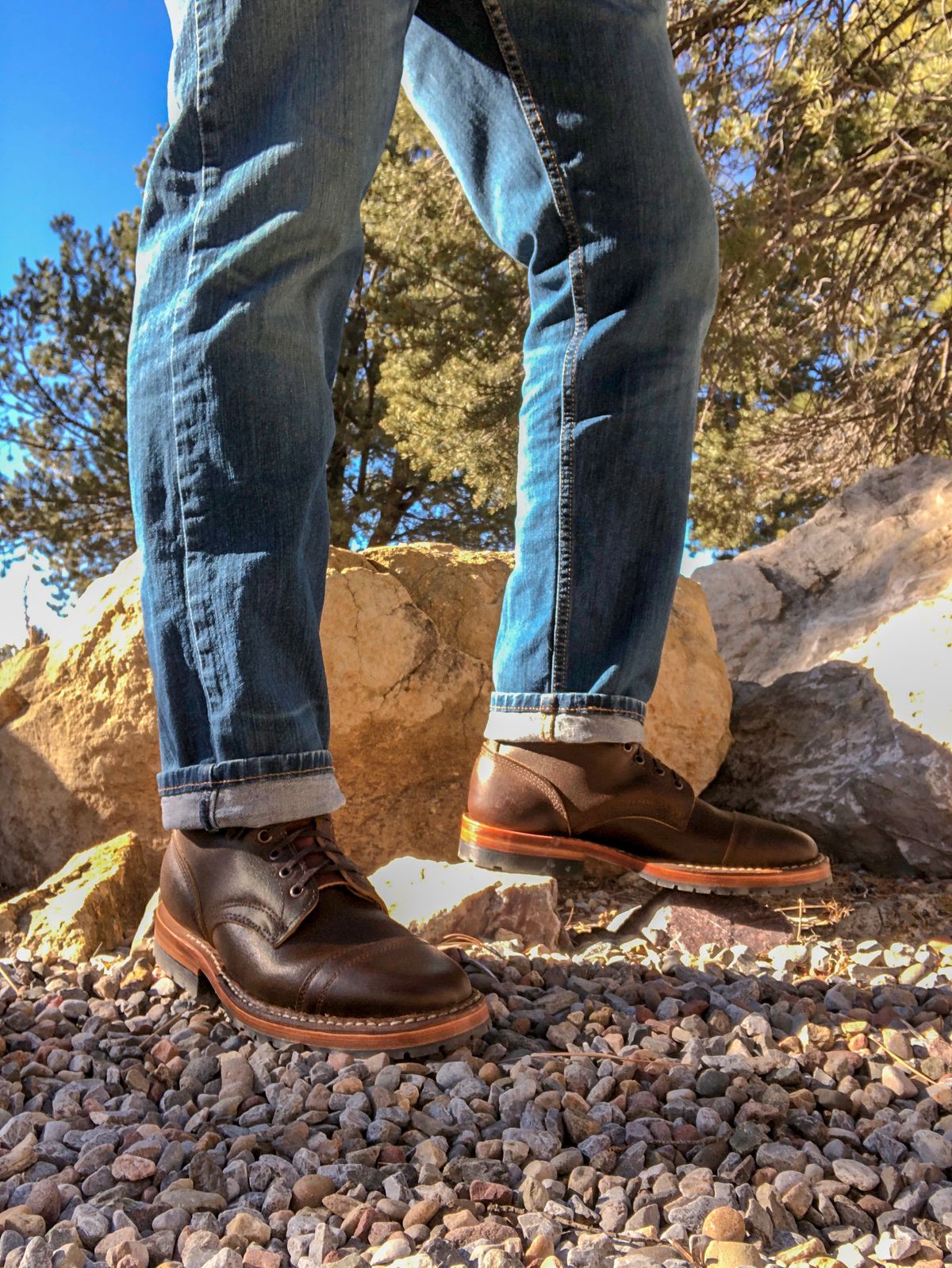 Photo by Just_Boot_Goofin on December 19, 2021 of the White's MP-Sherman Toe Cap in Horween Cinnamon Waxed Flesh.