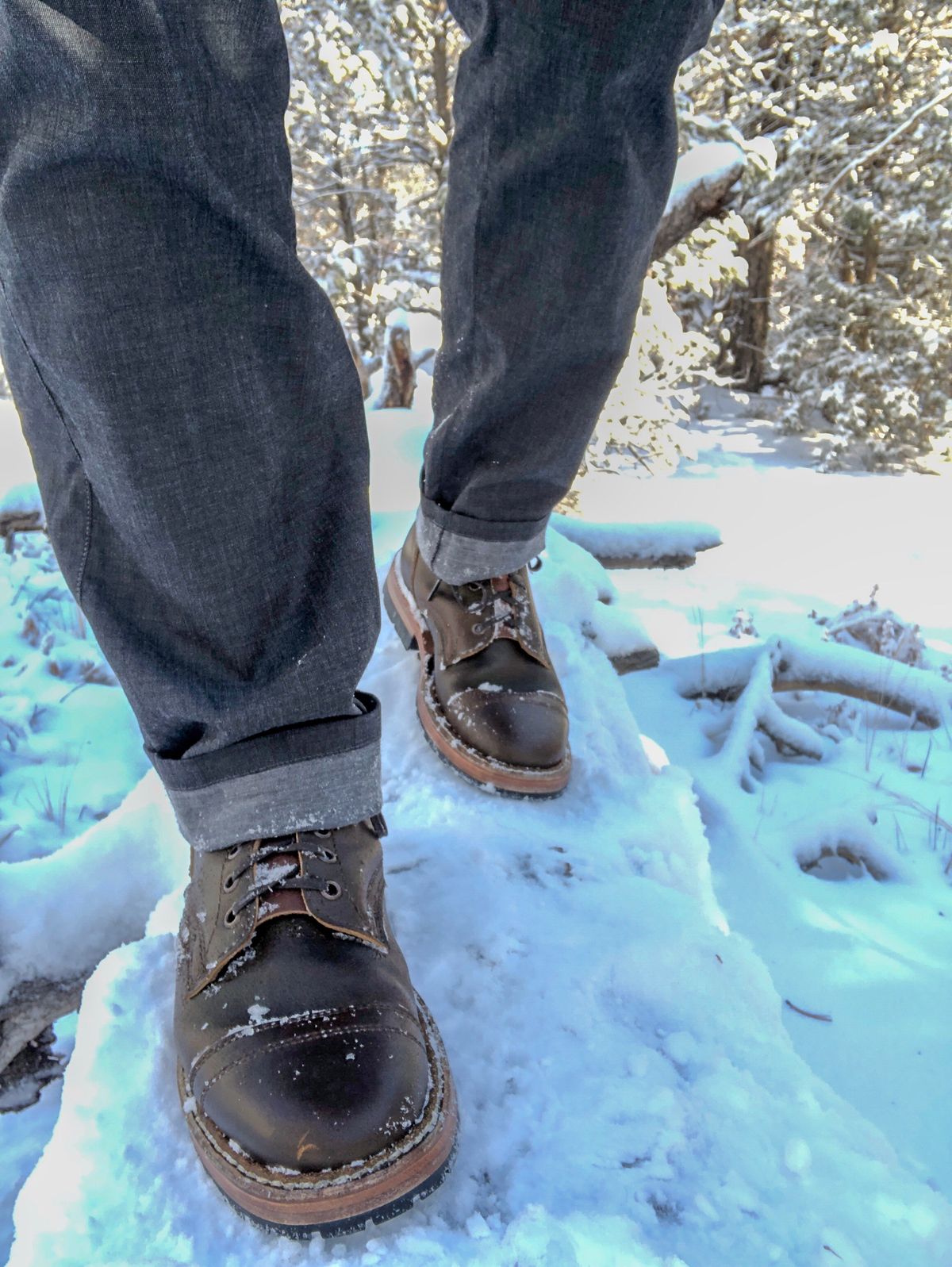 Photo by Just_Boot_Goofin on January 3, 2022 of the White's MP-Sherman Toe Cap in Horween Cinnamon Waxed Flesh.