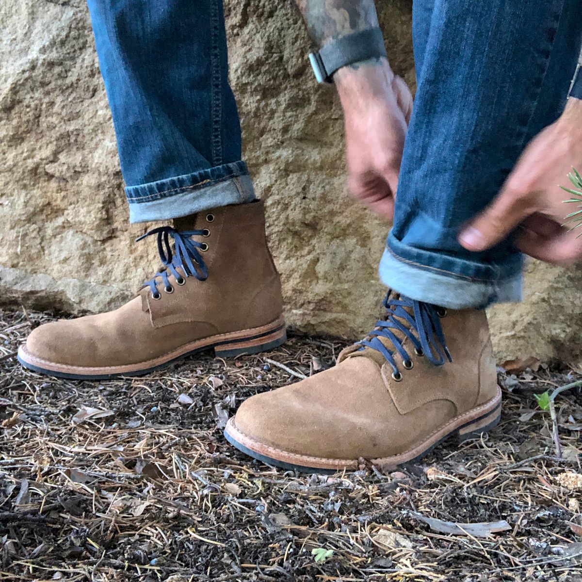 Photo by Just_Boot_Goofin on October 22, 2021 of the Oak Street Bootmakers Trench Boot in Horween Natural Chromexcel Roughout.