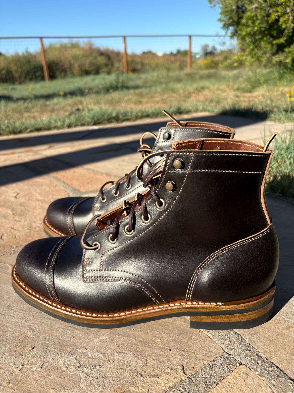 Photo by chosenone23 on October 1, 2025 of the Truman Cap Toe Boot in Horween Java Waxed Flesh.