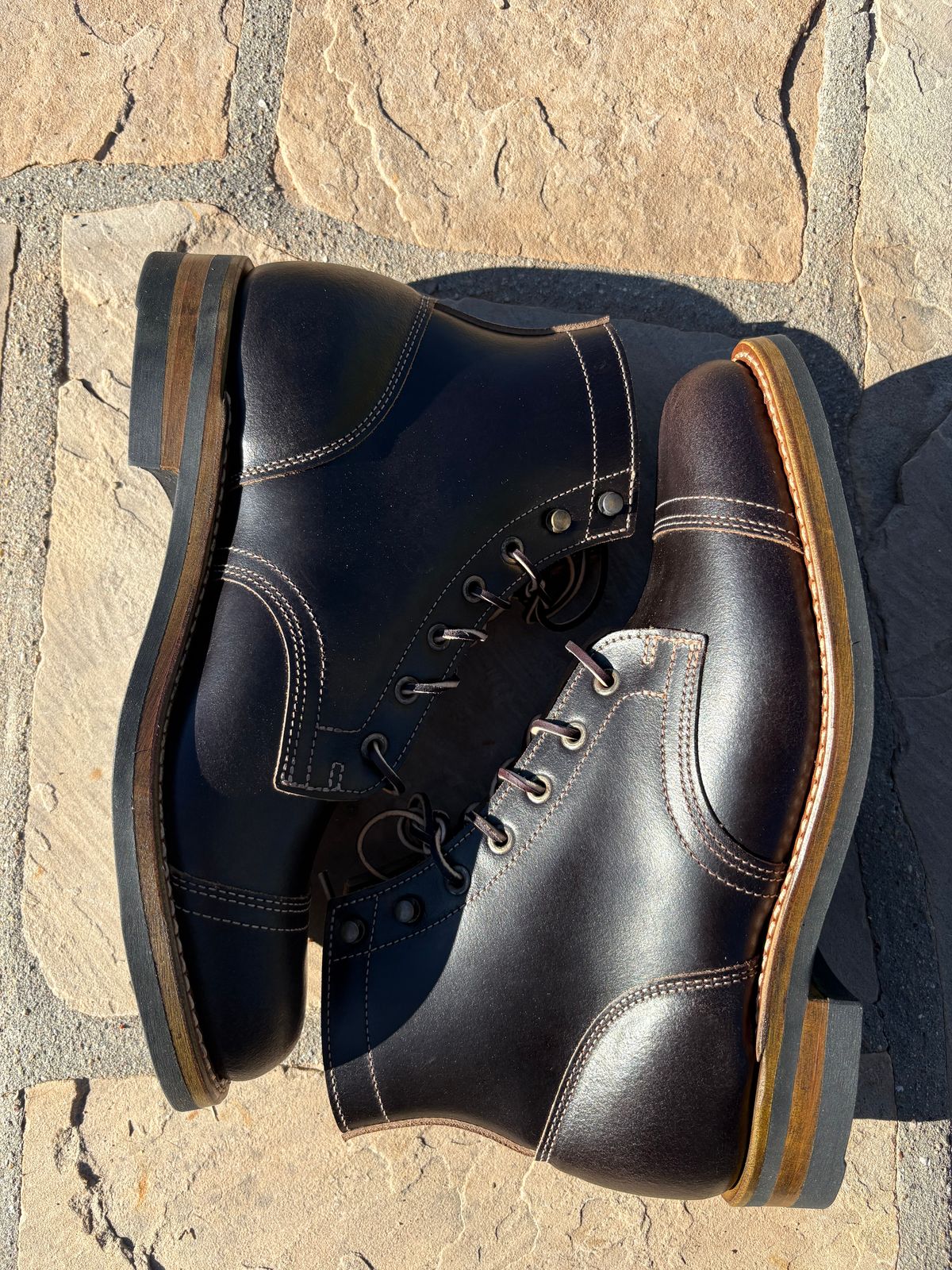 Photo by chosenone23 on October 1, 2025 of the Truman Cap Toe Boot in Horween Java Waxed Flesh.