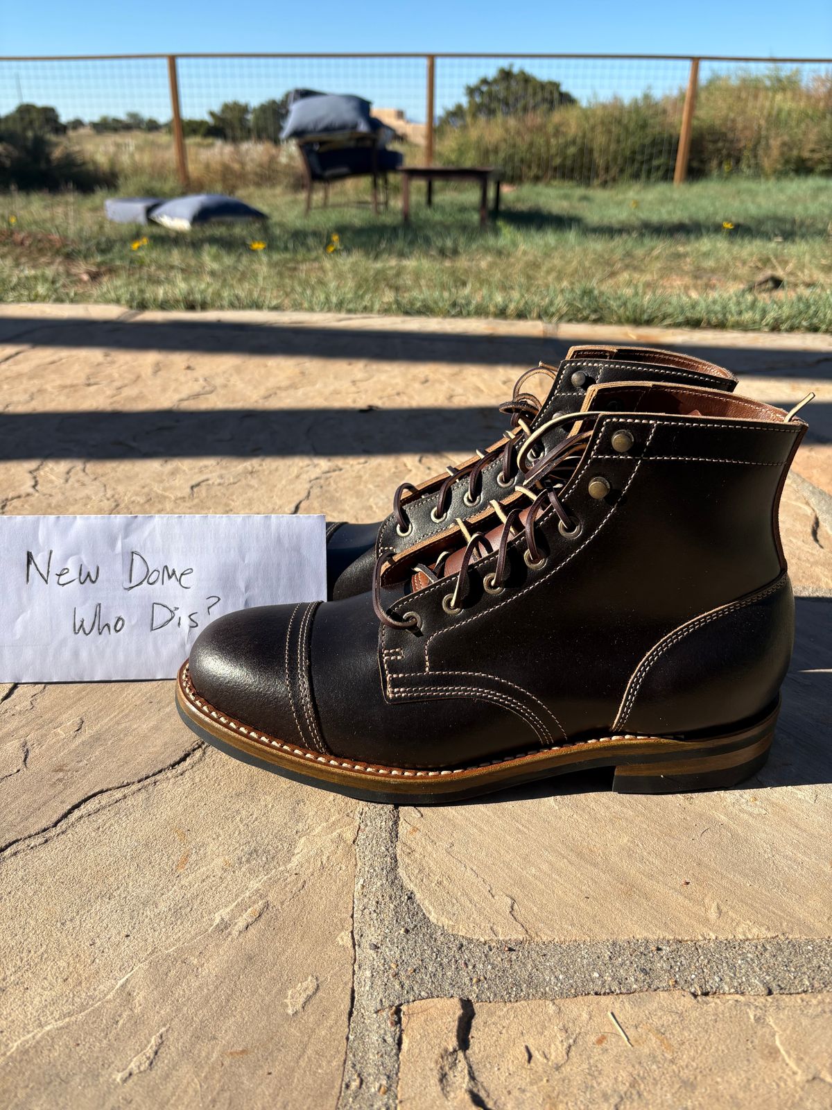 Photo by chosenone23 on October 1, 2025 of the Truman Cap Toe Boot in Horween Java Waxed Flesh.