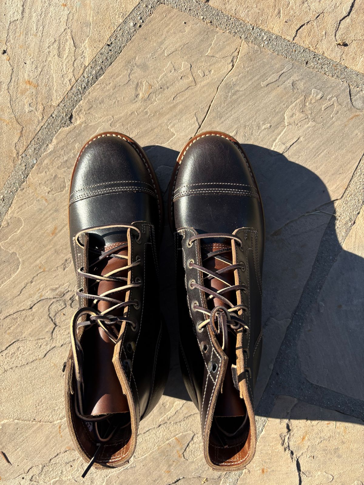 Photo by chosenone23 on October 1, 2025 of the Truman Cap Toe Boot in Horween Java Waxed Flesh.