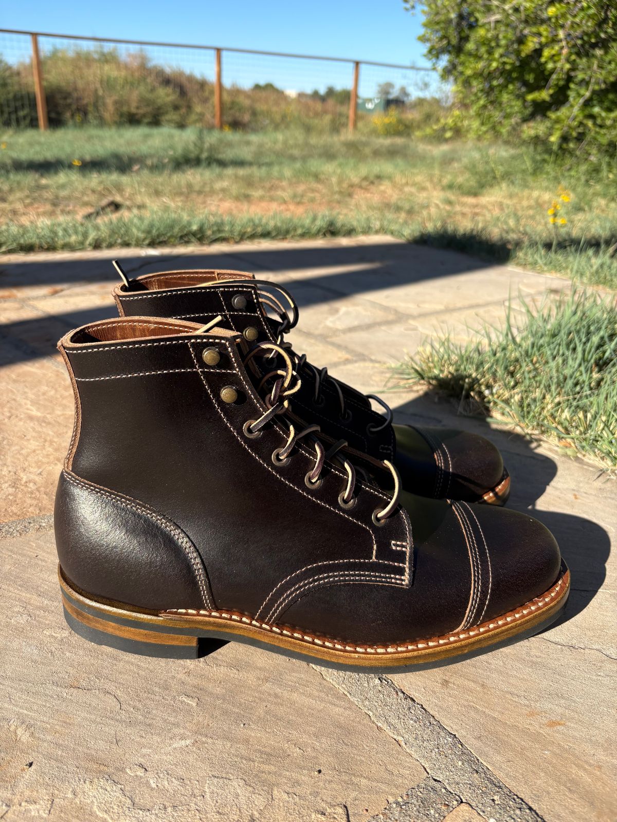 Photo by chosenone23 on October 1, 2025 of the Truman Cap Toe Boot in Horween Java Waxed Flesh.