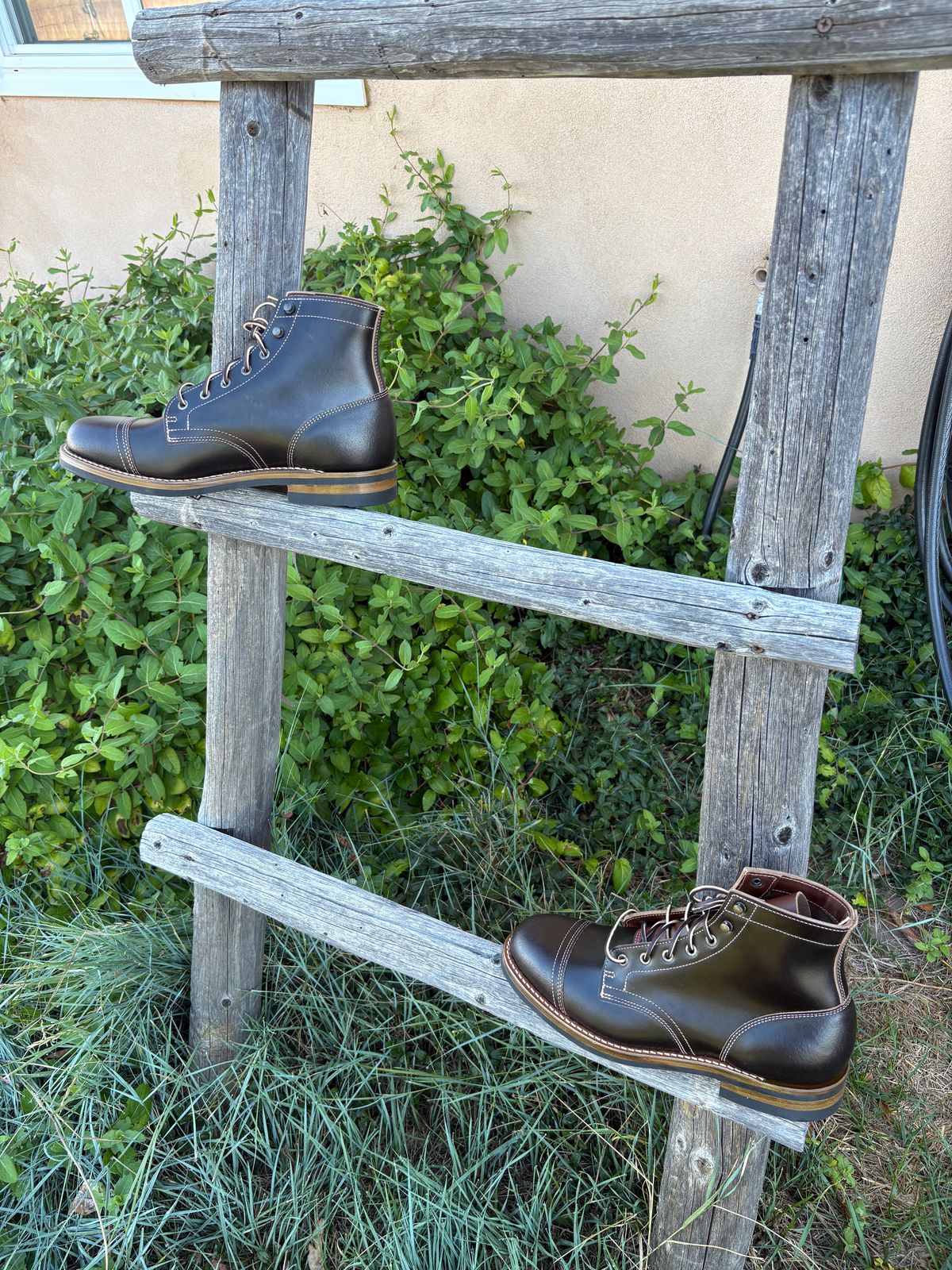 Photo by chosenone23 on October 1, 2025 of the Truman Cap Toe Boot in Horween Java Waxed Flesh.