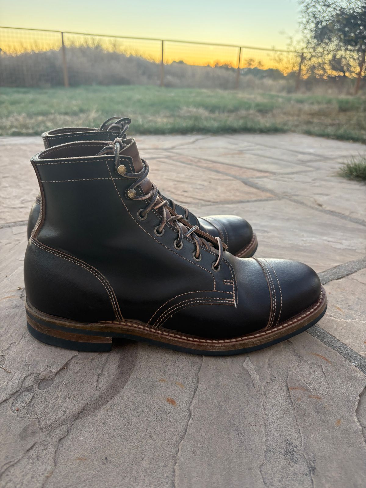 Photo by chosenone23 on November 3, 2025 of the Truman Cap Toe Boot in Horween Java Waxed Flesh.