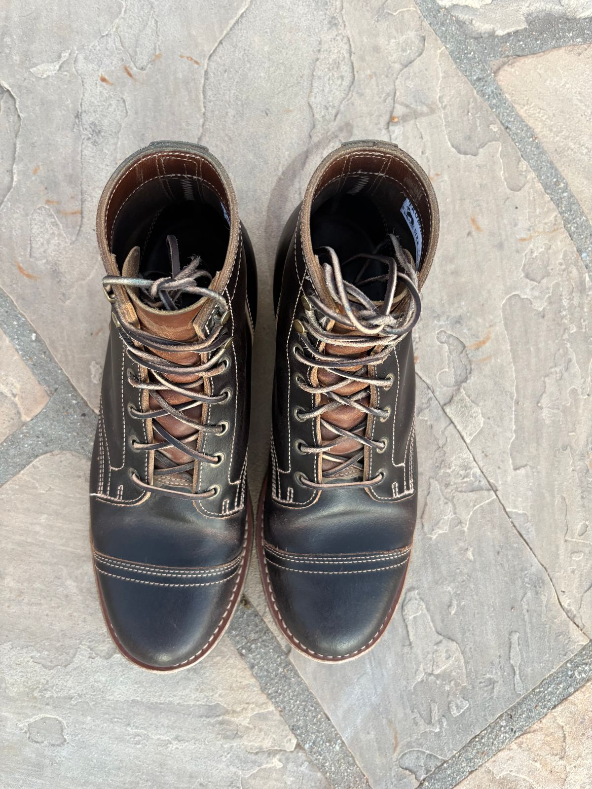 Photo by chosenone23 on November 3, 2025 of the Truman Cap Toe Boot in Horween Java Waxed Flesh.