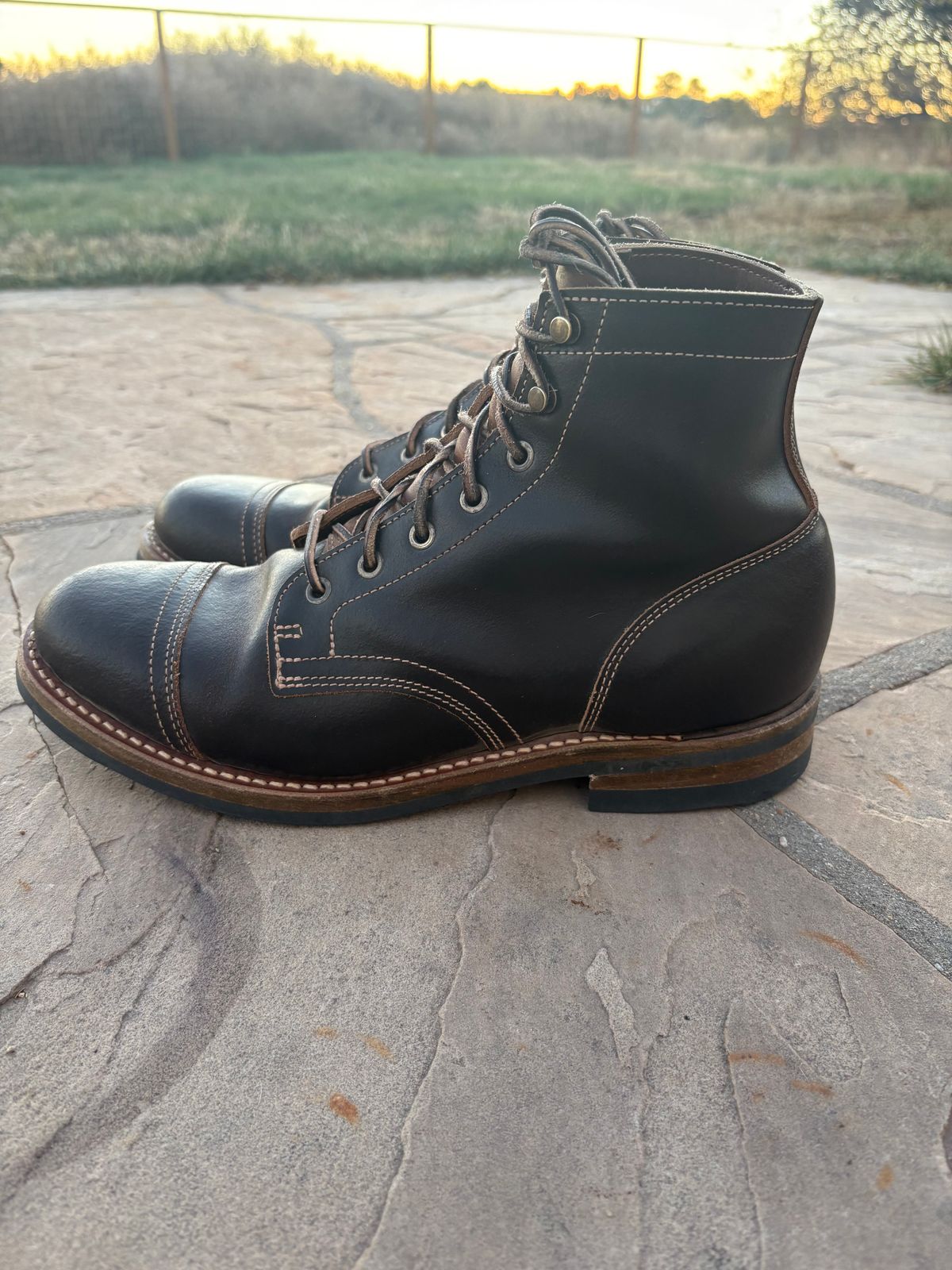 Photo by chosenone23 on November 3, 2025 of the Truman Cap Toe Boot in Horween Java Waxed Flesh.