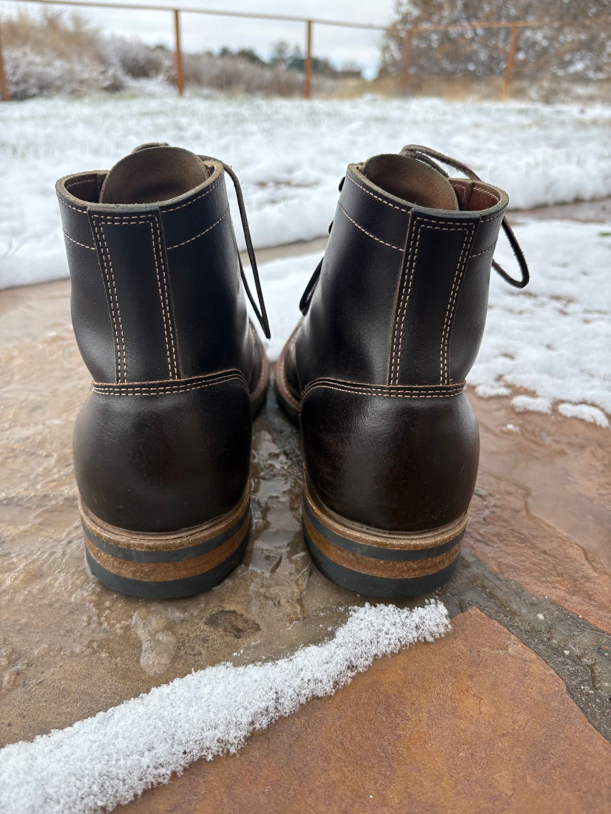 Photo by chosenone23 on December 4, 2025 of the Truman Cap Toe Boot in Horween Java Waxed Flesh.