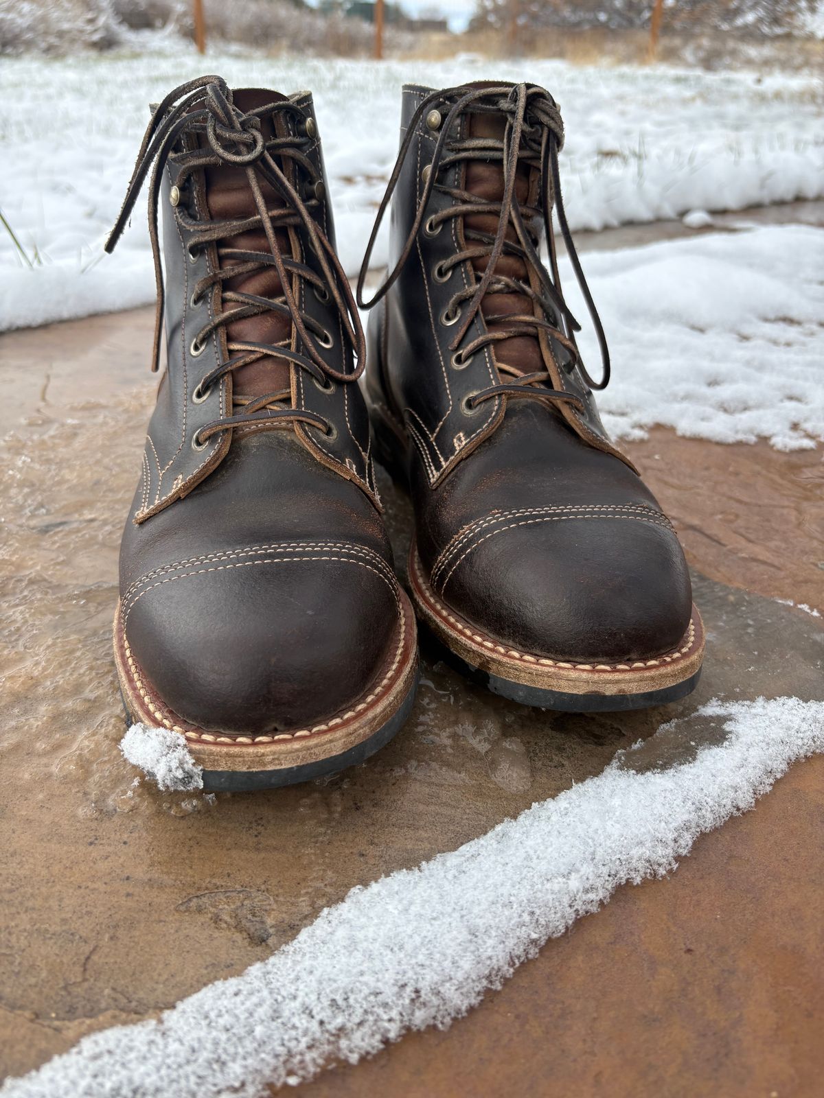 Photo by chosenone23 on December 4, 2025 of the Truman Cap Toe Boot in Horween Java Waxed Flesh.