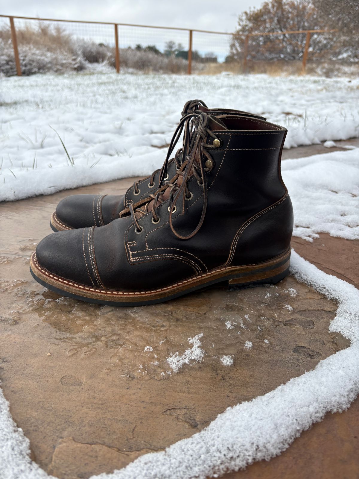 Photo by chosenone23 on December 4, 2025 of the Truman Cap Toe Boot in Horween Java Waxed Flesh.