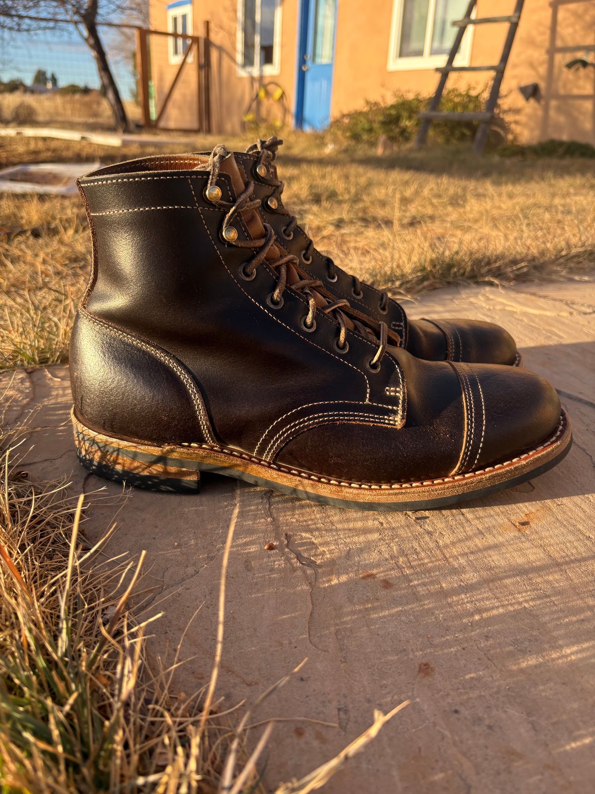 Photo by chosenone23 on January 3, 2026 of the Truman Cap Toe Boot in Horween Java Waxed Flesh.