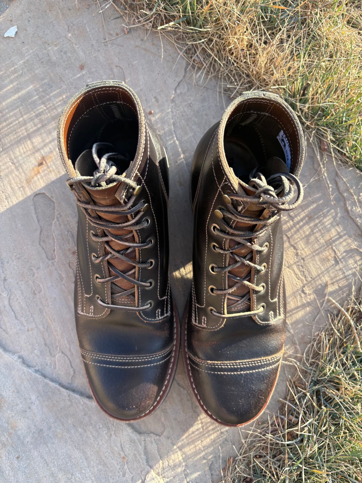 Photo by chosenone23 on January 3, 2026 of the Truman Cap Toe Boot in Horween Java Waxed Flesh.