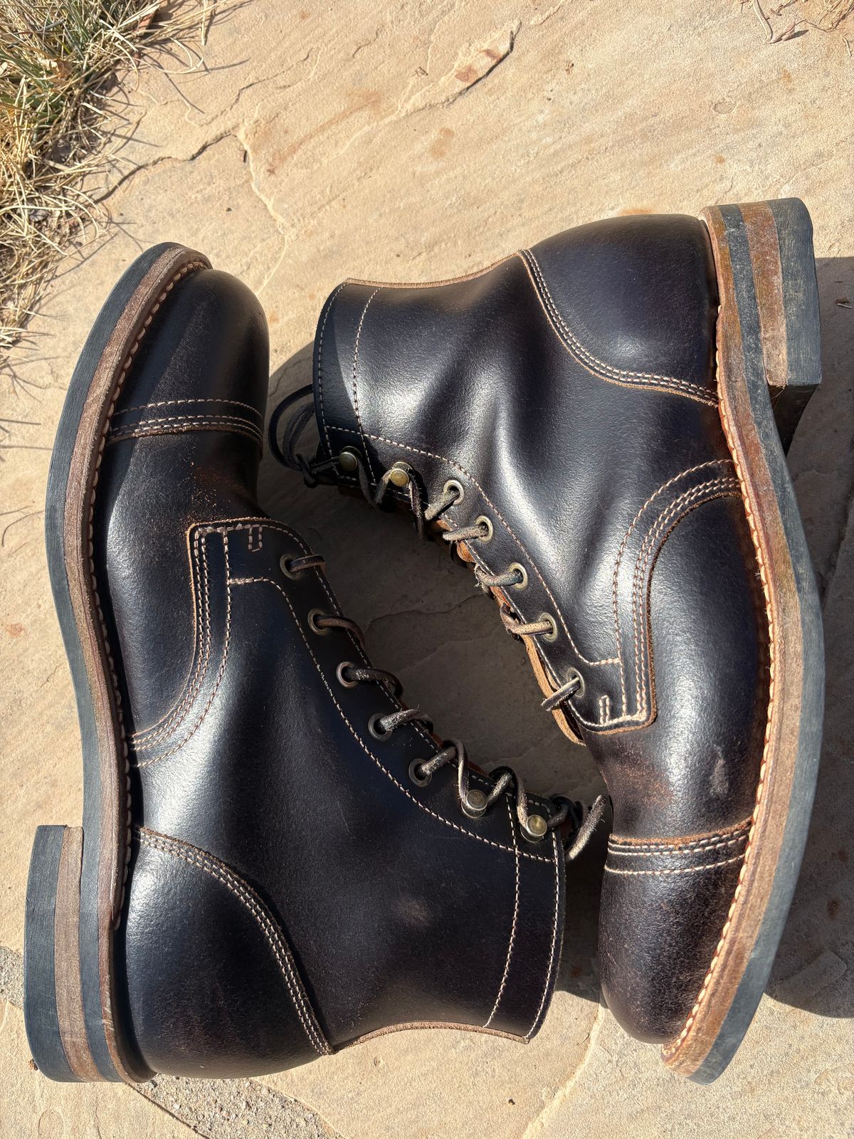 Photo by chosenone23 on February 2, 2026 of the Truman Cap Toe Boot in Horween Java Waxed Flesh.