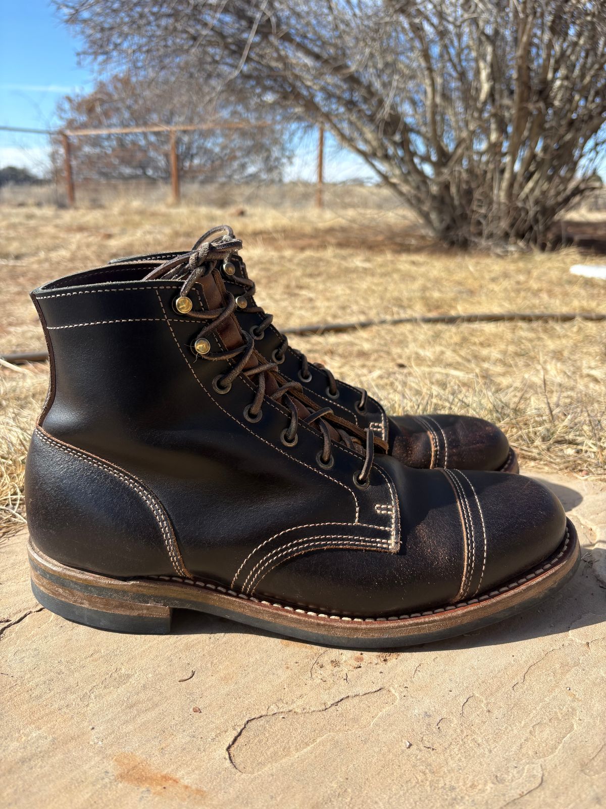 Photo by chosenone23 on February 2, 2026 of the Truman Cap Toe Boot in Horween Java Waxed Flesh.