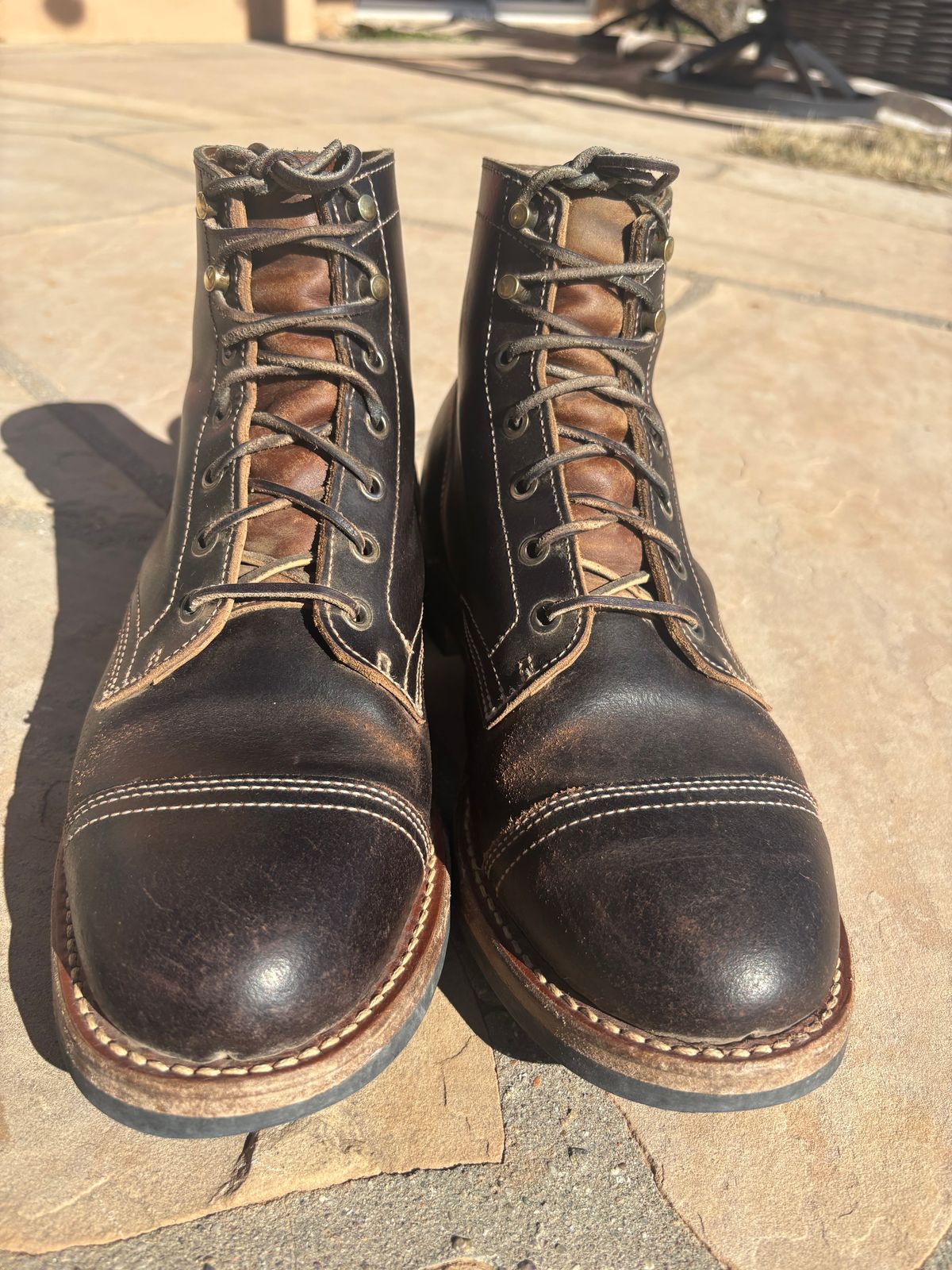 Photo by chosenone23 on March 1, 2026 of the Truman Cap Toe Boot in Horween Java Waxed Flesh.