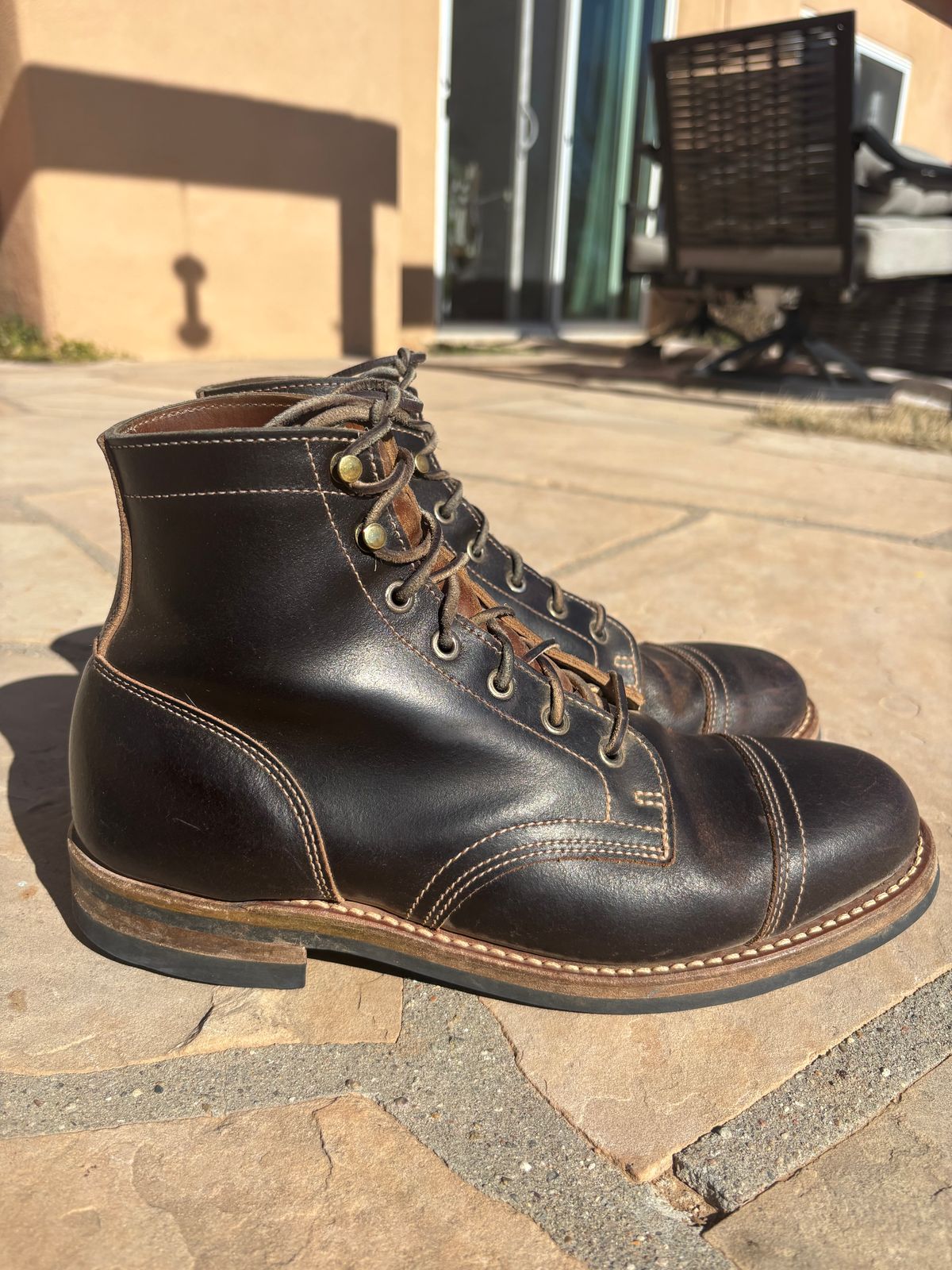 Photo by chosenone23 on March 1, 2026 of the Truman Cap Toe Boot in Horween Java Waxed Flesh.