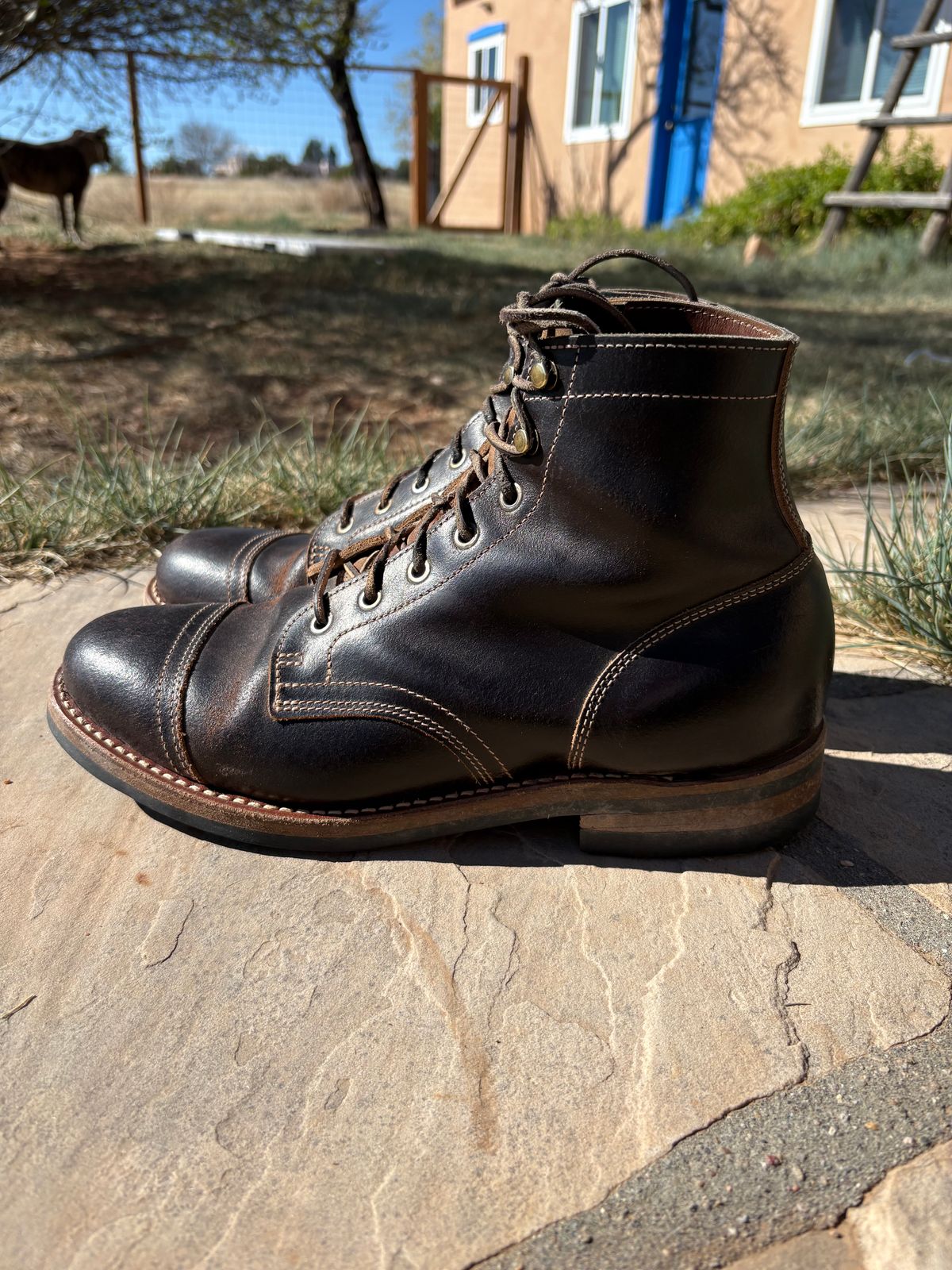 Photo by chosenone23 on April 4, 2026 of the Truman Cap Toe Boot in Horween Java Waxed Flesh.