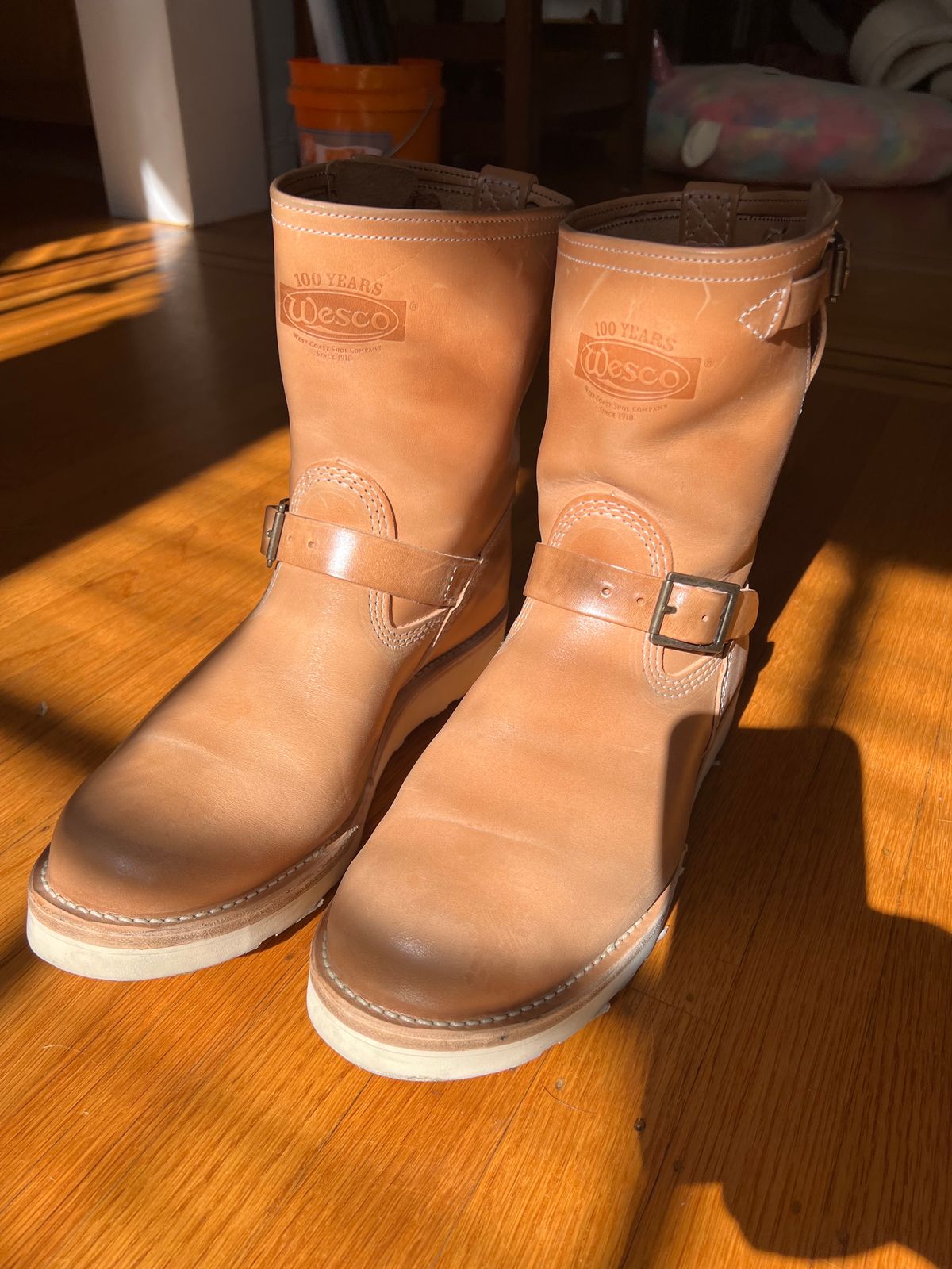 Photo by RyanCard87 on October 29, 2023 of the Wesco Boss Engineer Boot in Unknown Natural Veg Tan.