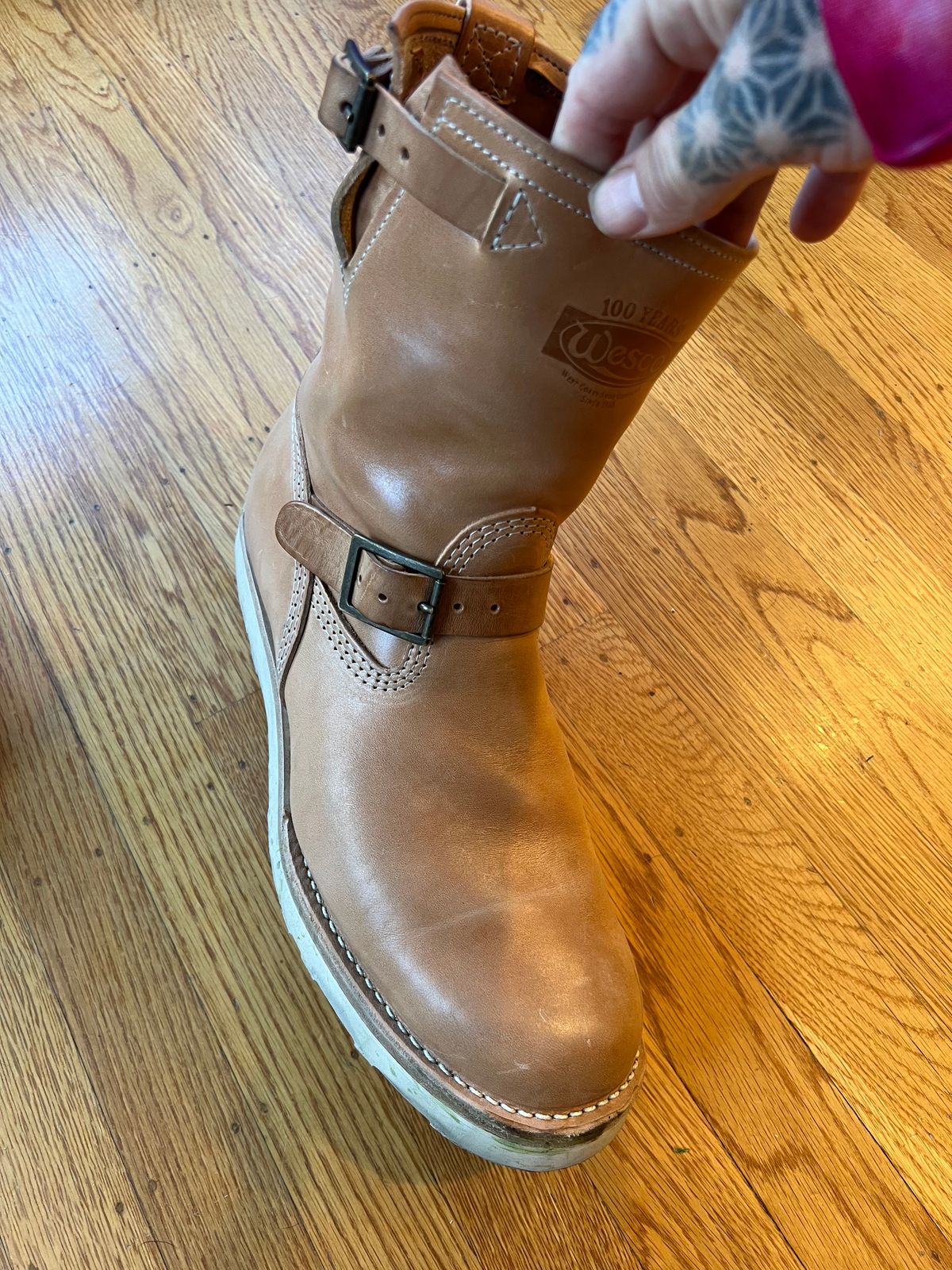 Photo by RyanCard87 on November 1, 2023 of the Wesco Boss Engineer Boot in Unknown Natural Veg Tan.
