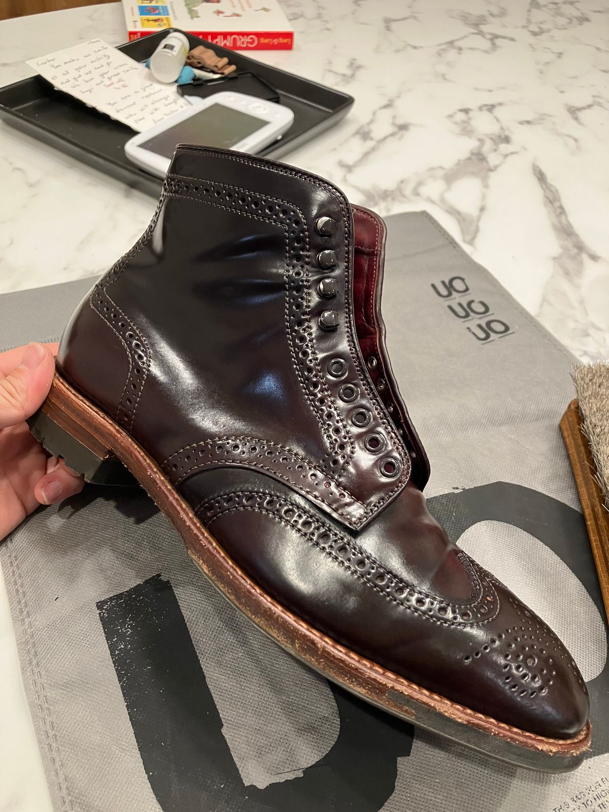 Photo by DomeAlone on November 28, 2022 of the Alden Wingtip Boot in Horween Color 8 Shell Cordovan.