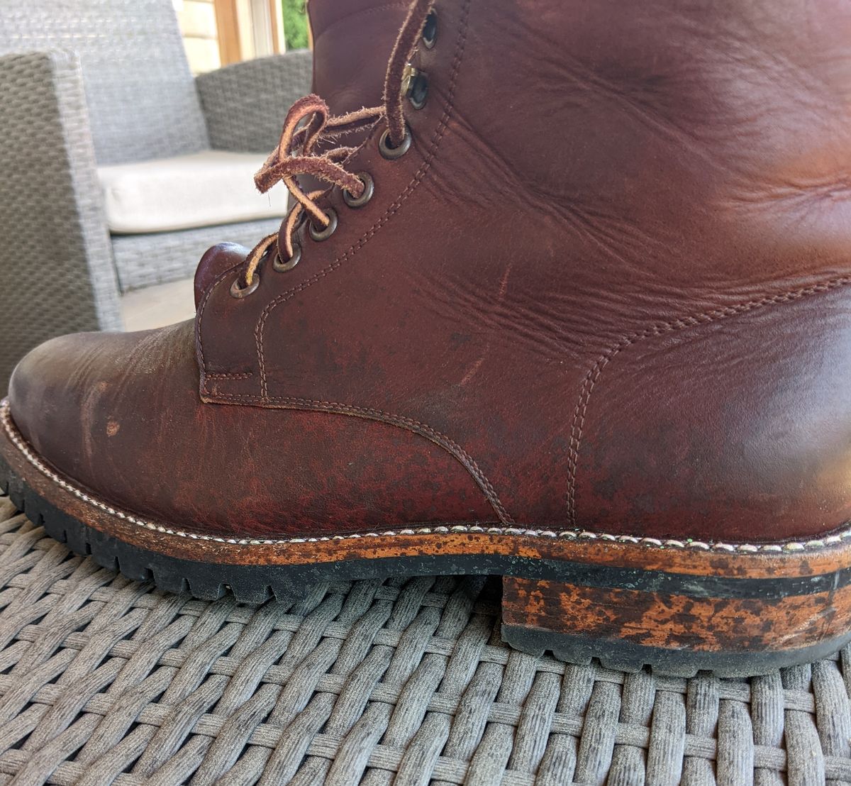 Photo by Monkley on August 19, 2022 of the Miles & Louie Brubeck Boot in Shendron Oiled.