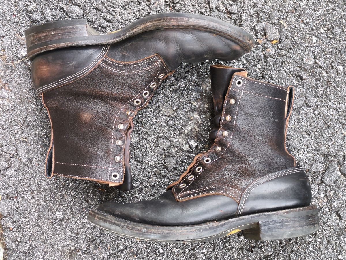 Photo by Monkley on November 5, 2025 of the White's Farmer/Rancher in Horween Black Chromexcel & Horween Black Waxed Flesh.