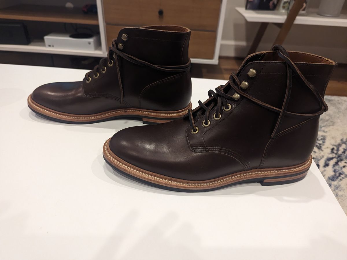 Photo by kchang21 on October 1, 2023 of the Grant Stone Diesel Boot in Horween Crimson Chromexcel.