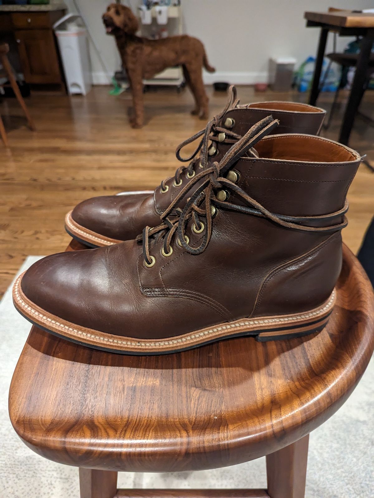 Photo by kchang21 on November 3, 2023 of the Grant Stone Diesel Boot in Horween Crimson Chromexcel.