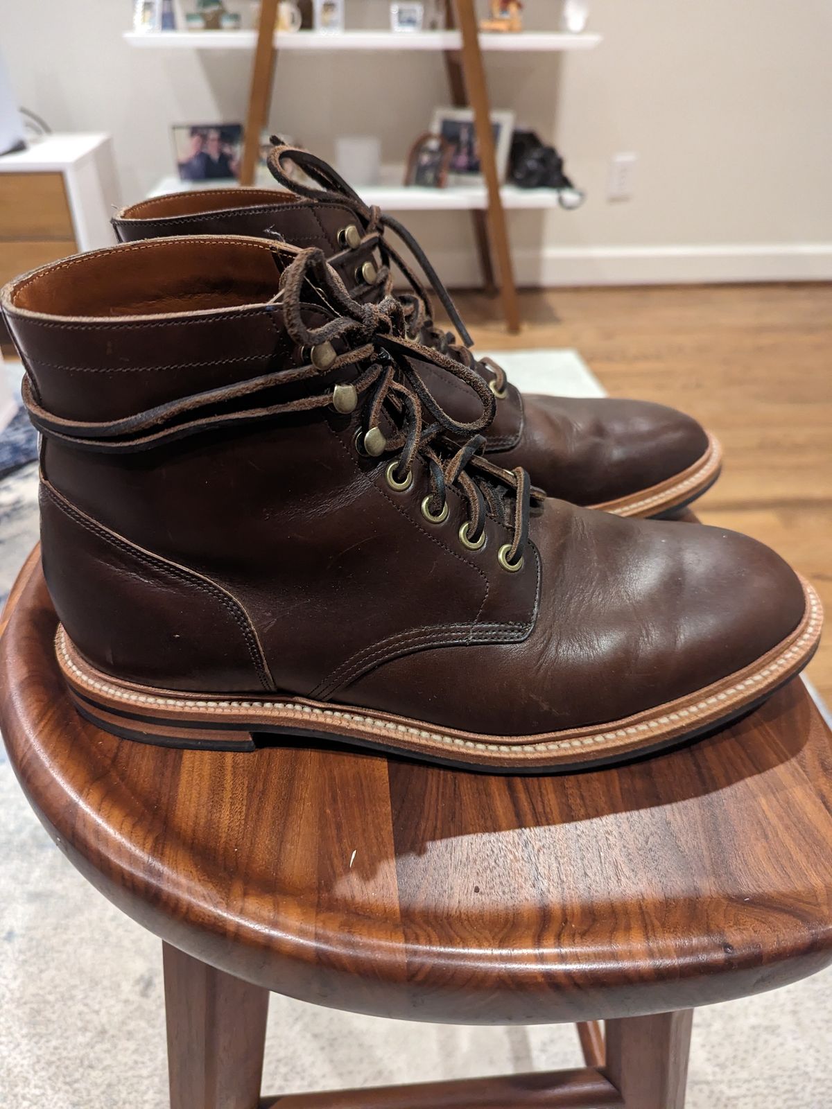 Photo by kchang21 on November 3, 2023 of the Grant Stone Diesel Boot in Horween Crimson Chromexcel.