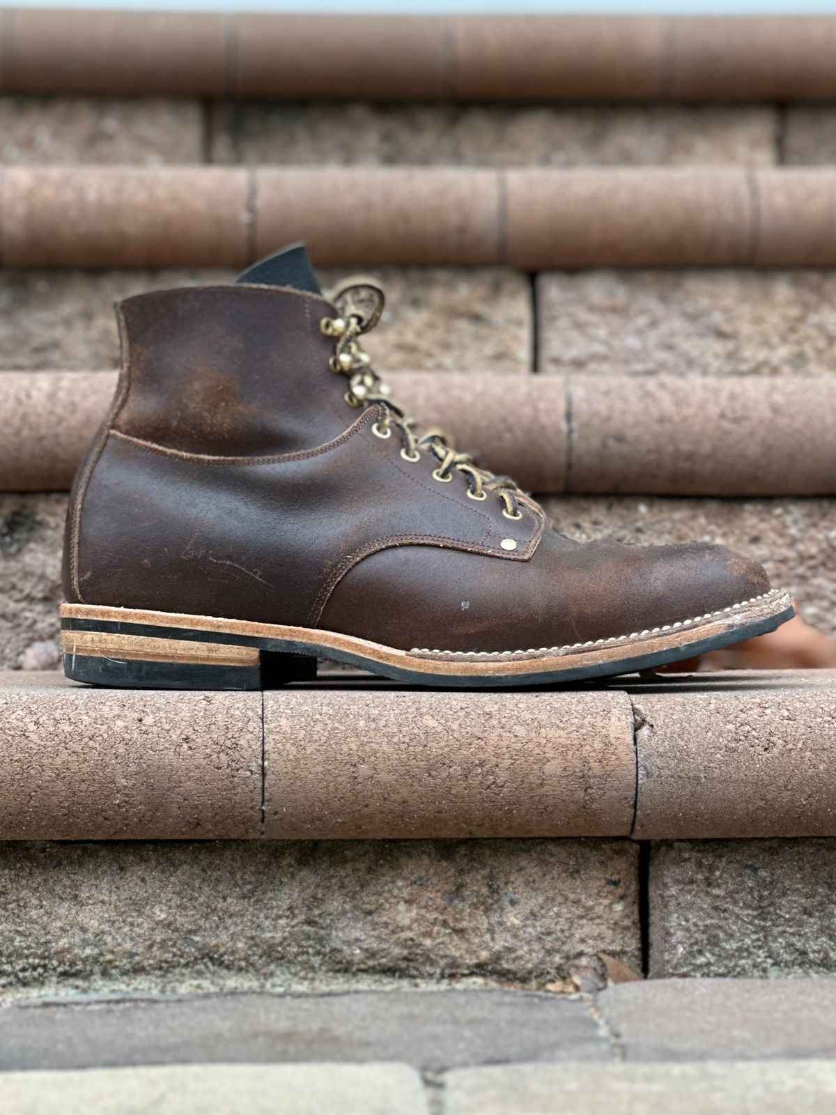 Photo by horweendreams on December 1, 2023 of the Østmo Type I in Horween Cinnamon Waxed Flesh.