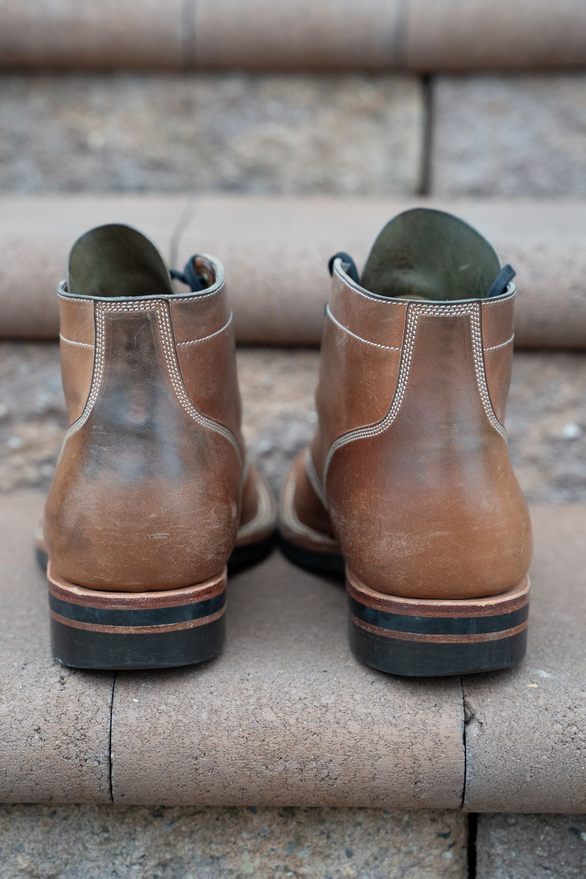 Photo by horweendreams on April 5, 2023 of the Onderhoud SVC01 Boondocker in Horween Unglazed Natural Shell Cordovan.