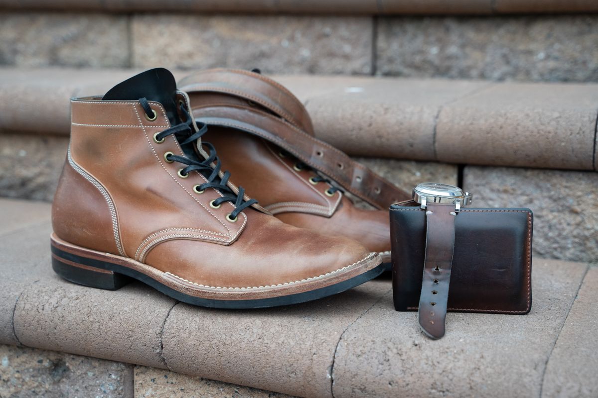 Photo by horweendreams on April 5, 2023 of the Onderhoud SVC01 Boondocker in Horween Unglazed Natural Shell Cordovan.