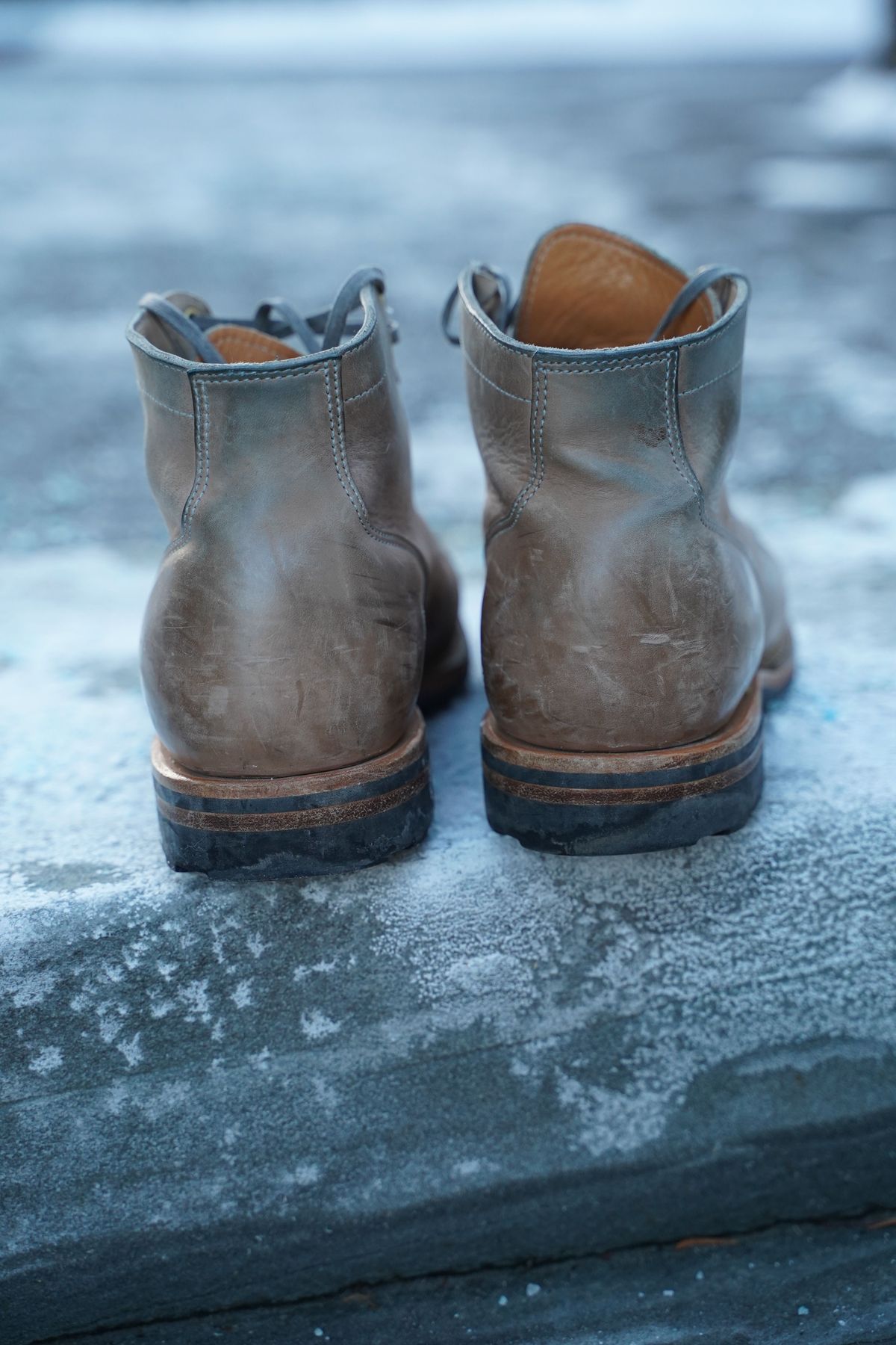 Photo by horweendreams on February 5, 2022 of the Viberg Service Boot in Maryam Light Grey Horsebutt.