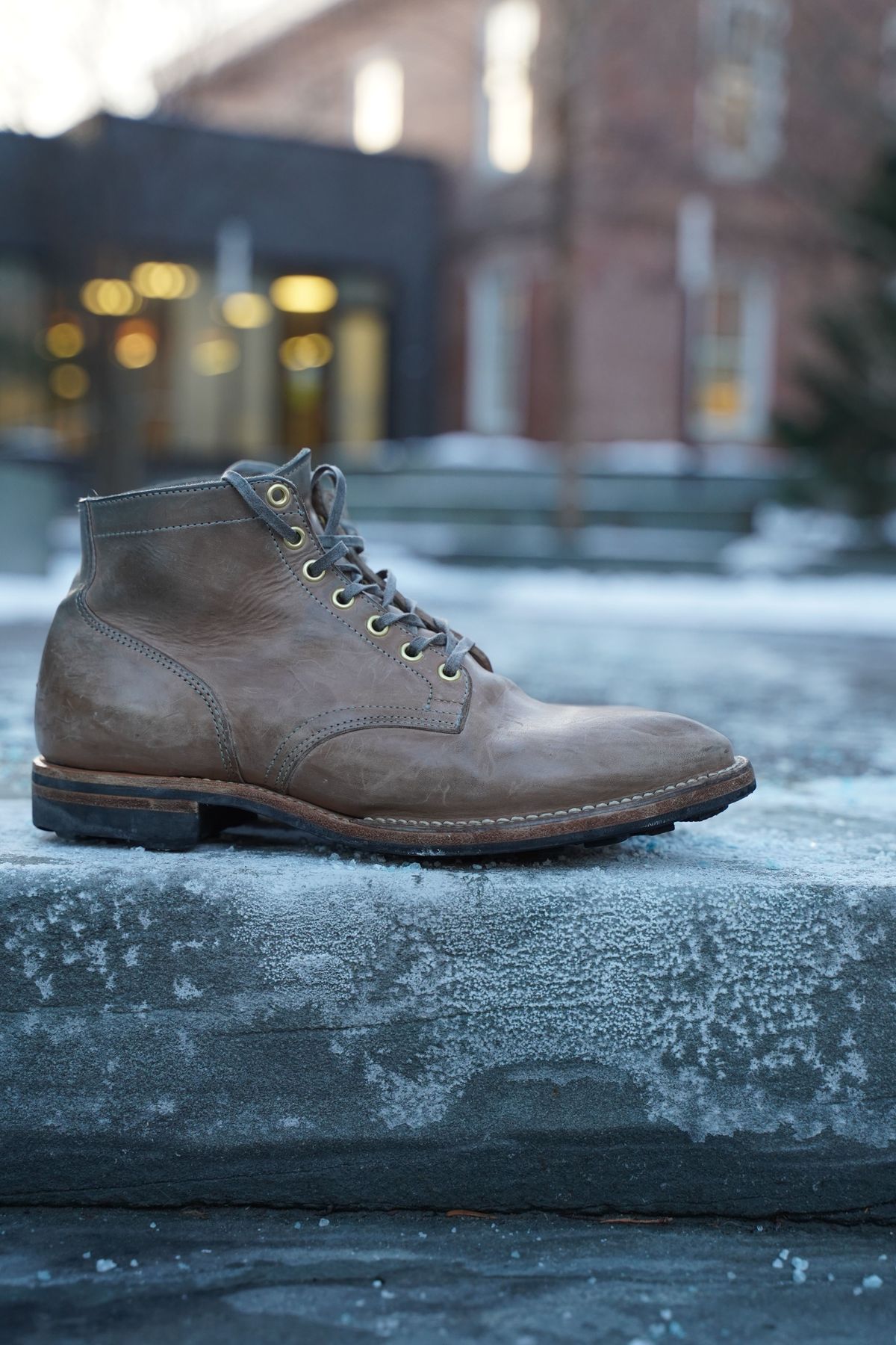 Photo by horweendreams on February 5, 2022 of the Viberg Service Boot in Maryam Light Grey Horsebutt.