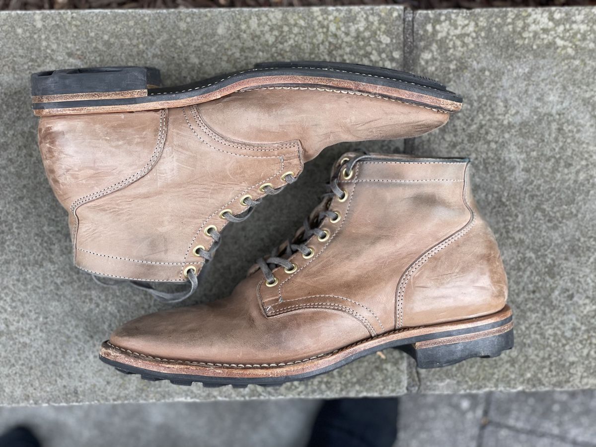 Photo by horweendreams on April 5, 2022 of the Viberg Service Boot in Maryam Light Grey Horsebutt.