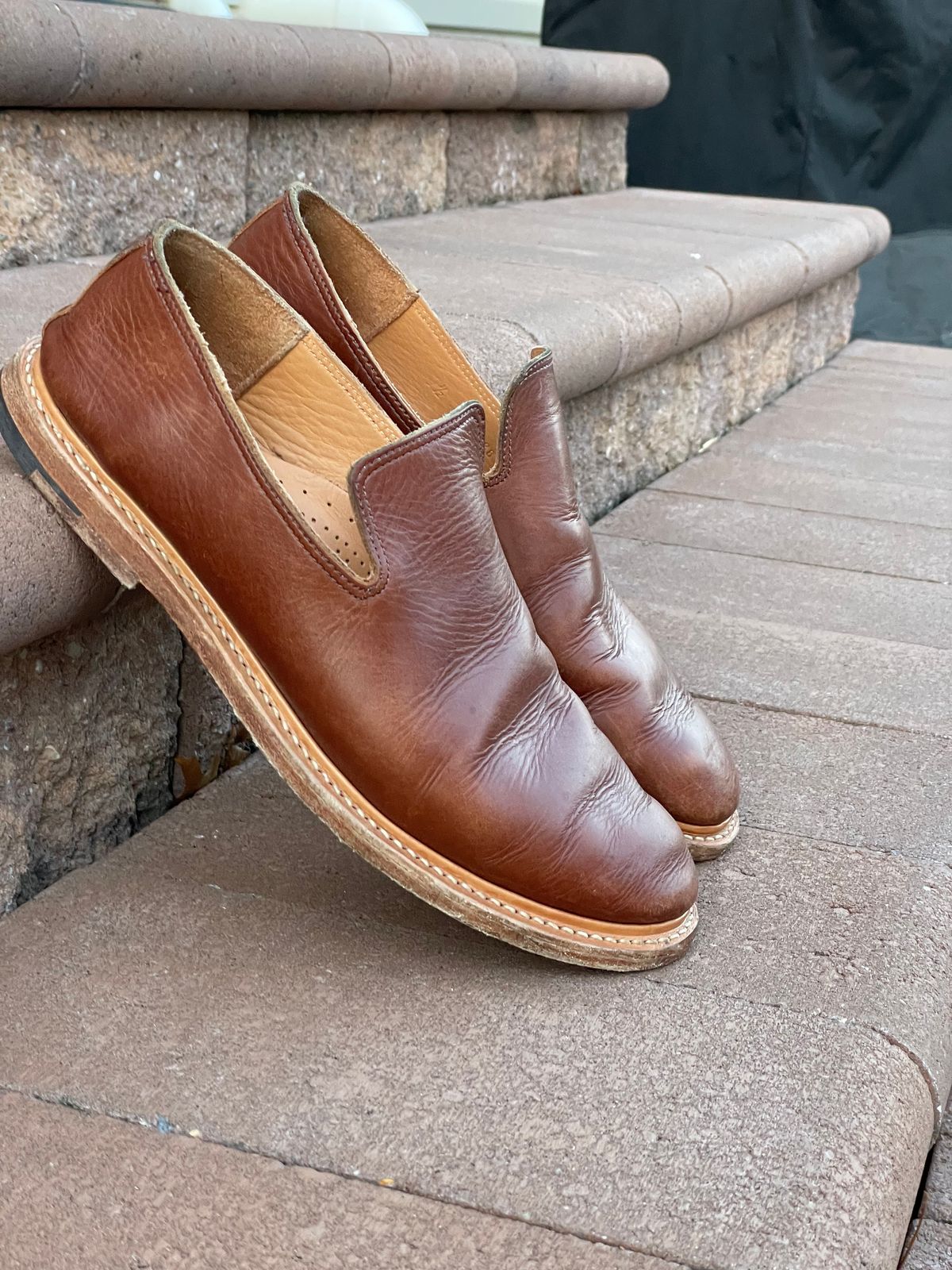 Photo by horweendreams on December 5, 2022 of the Viberg Slipper in C.F. Stead Dark Snuff Regency Calf.