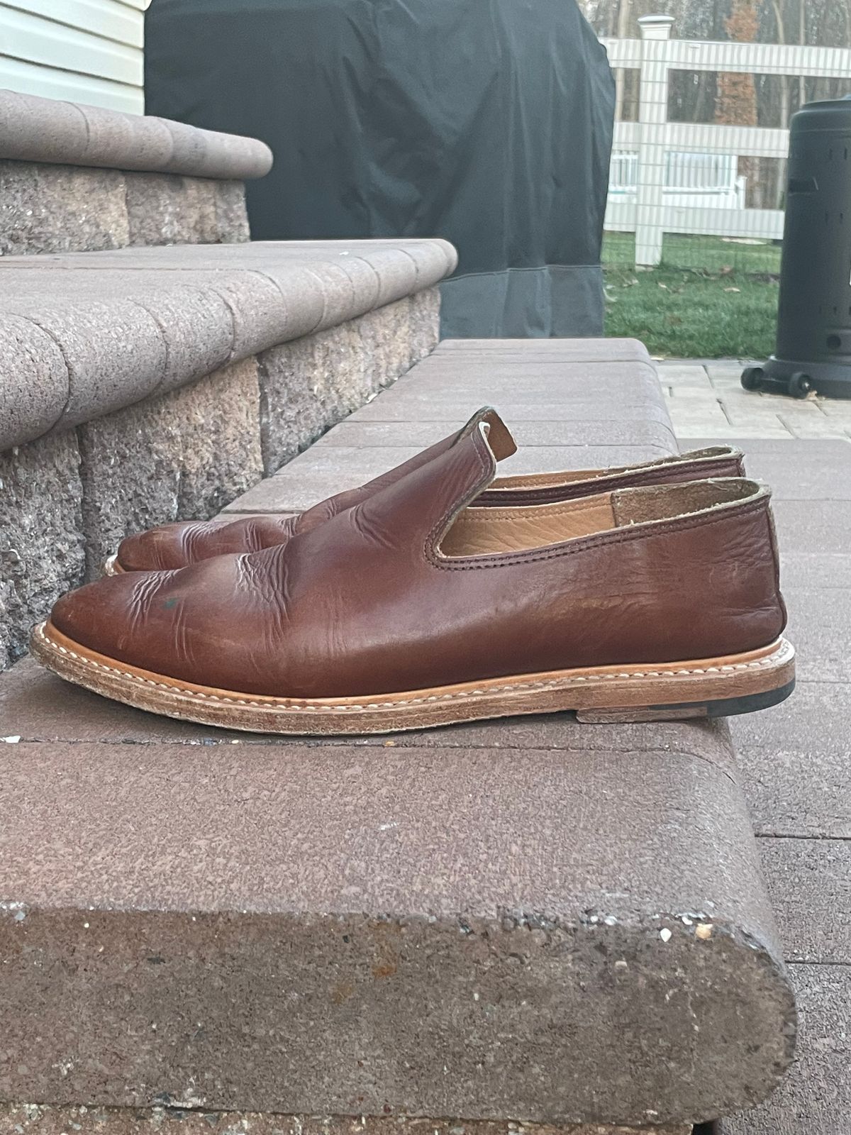 Photo by horweendreams on December 5, 2022 of the Viberg Slipper in C.F. Stead Dark Snuff Regency Calf.