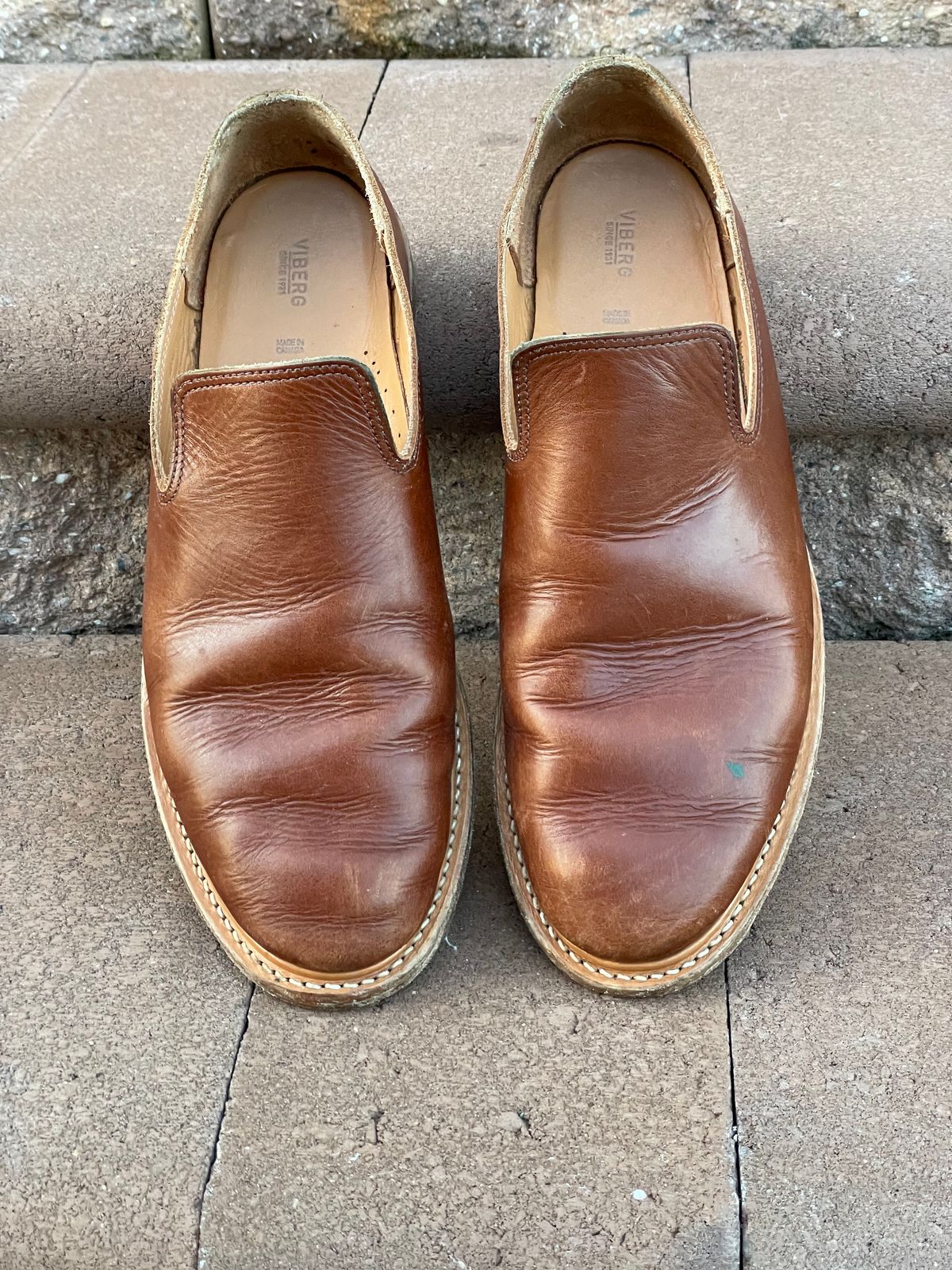 Photo by horweendreams on December 5, 2022 of the Viberg Slipper in C.F. Stead Dark Snuff Regency Calf.