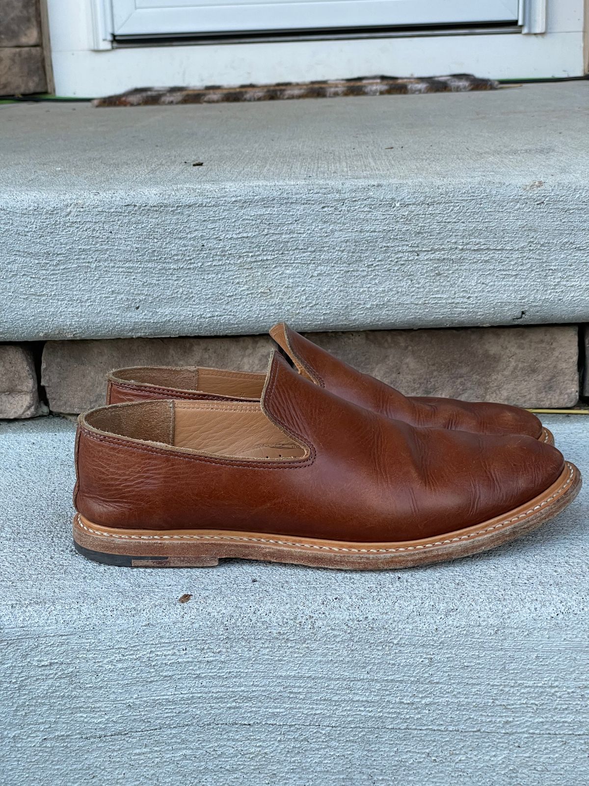 Photo by horweendreams on January 6, 2023 of the Viberg Slipper in C.F. Stead Dark Snuff Regency Calf.