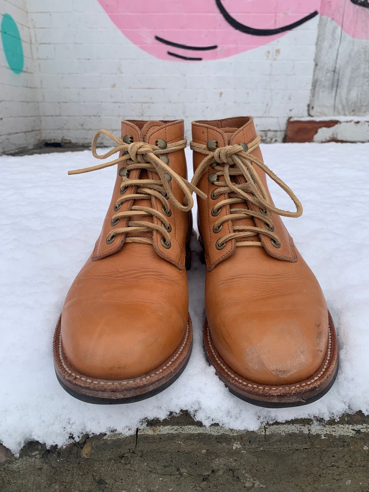 Photo by RobertBootmann on February 5, 2023 of the Grant Stone Diesel Boot in Horween English Tan Essex.